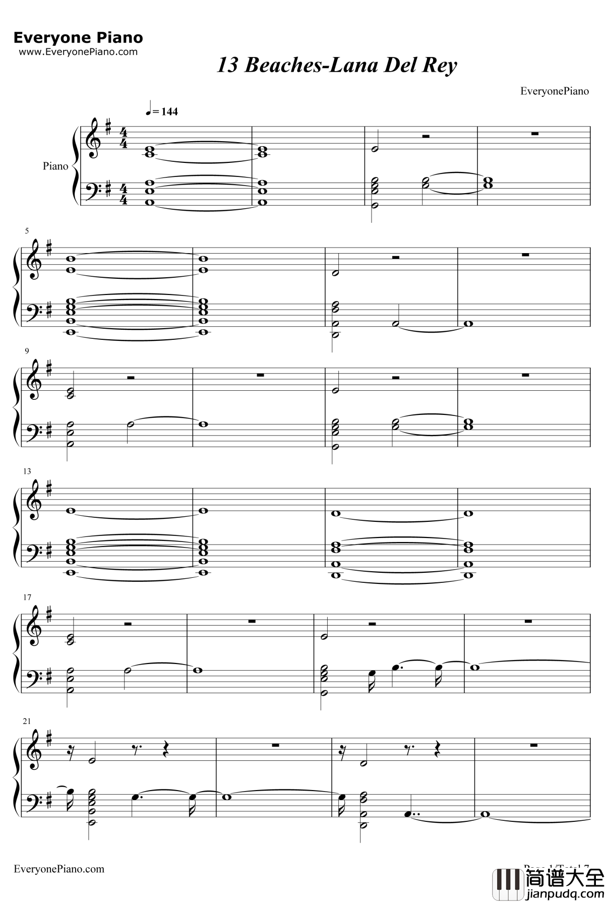 13_Beaches钢琴谱_LanaDelRey