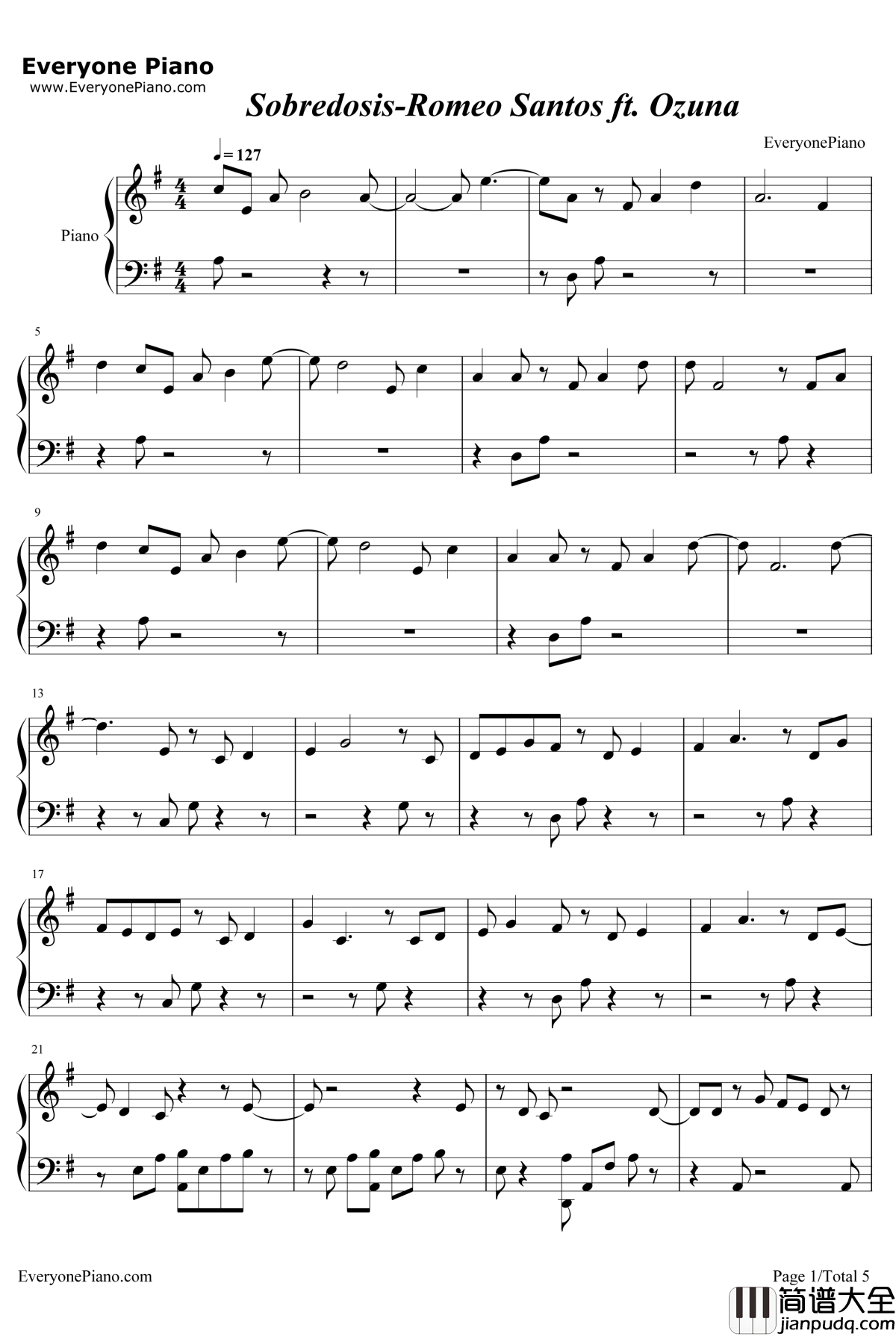 Sobredosis钢琴谱_RomeoSantosOzuna