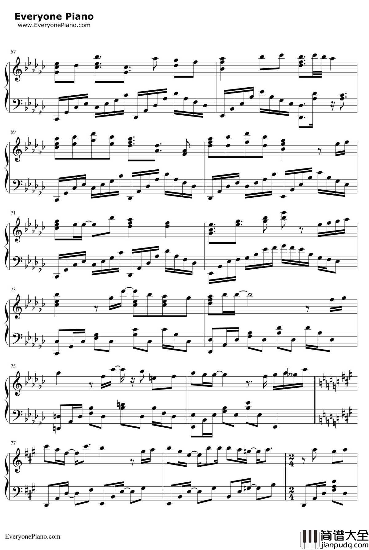 いくつもの夜を越えて钢琴谱_初音未来