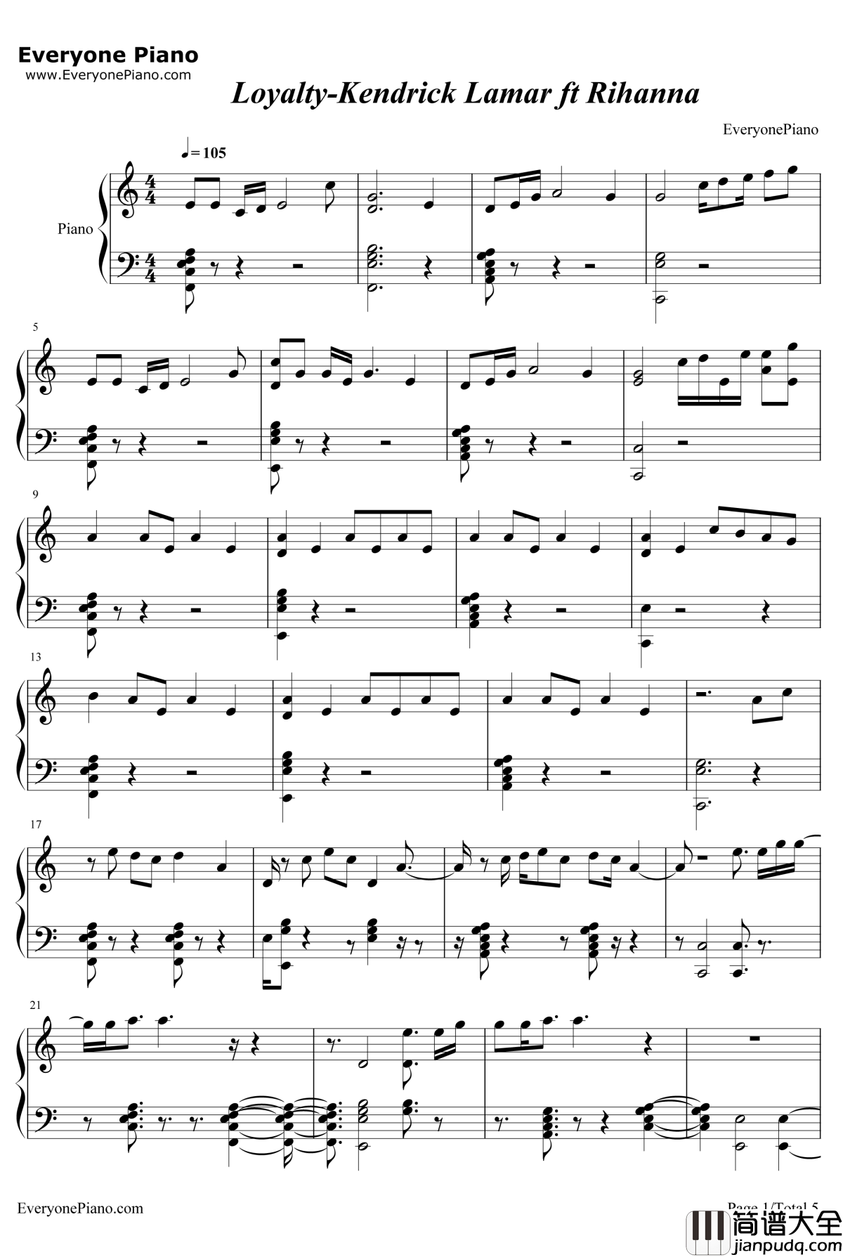 Loyalty钢琴谱_KendrickLamarRihanna