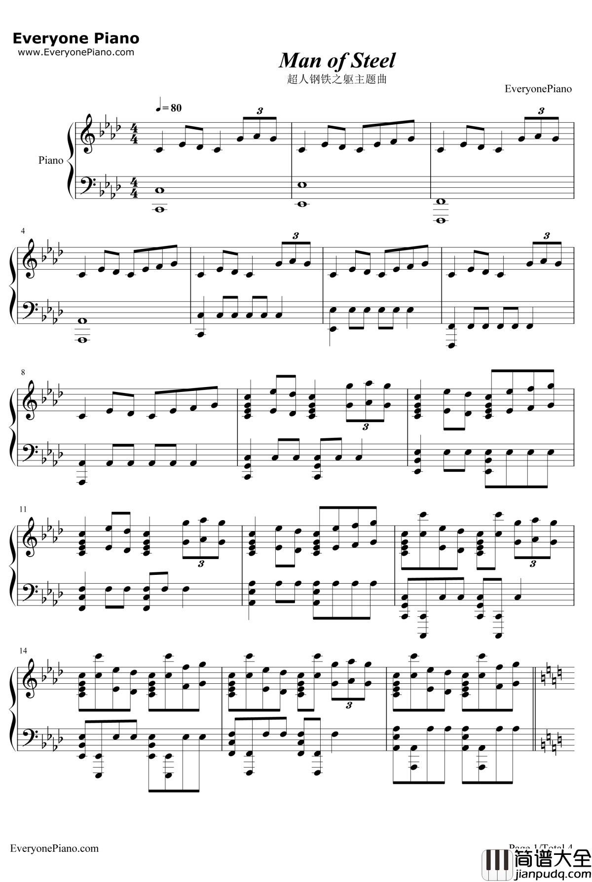 Man_of_Steel钢琴谱_HansZimmer_超人钢铁之躯主题曲