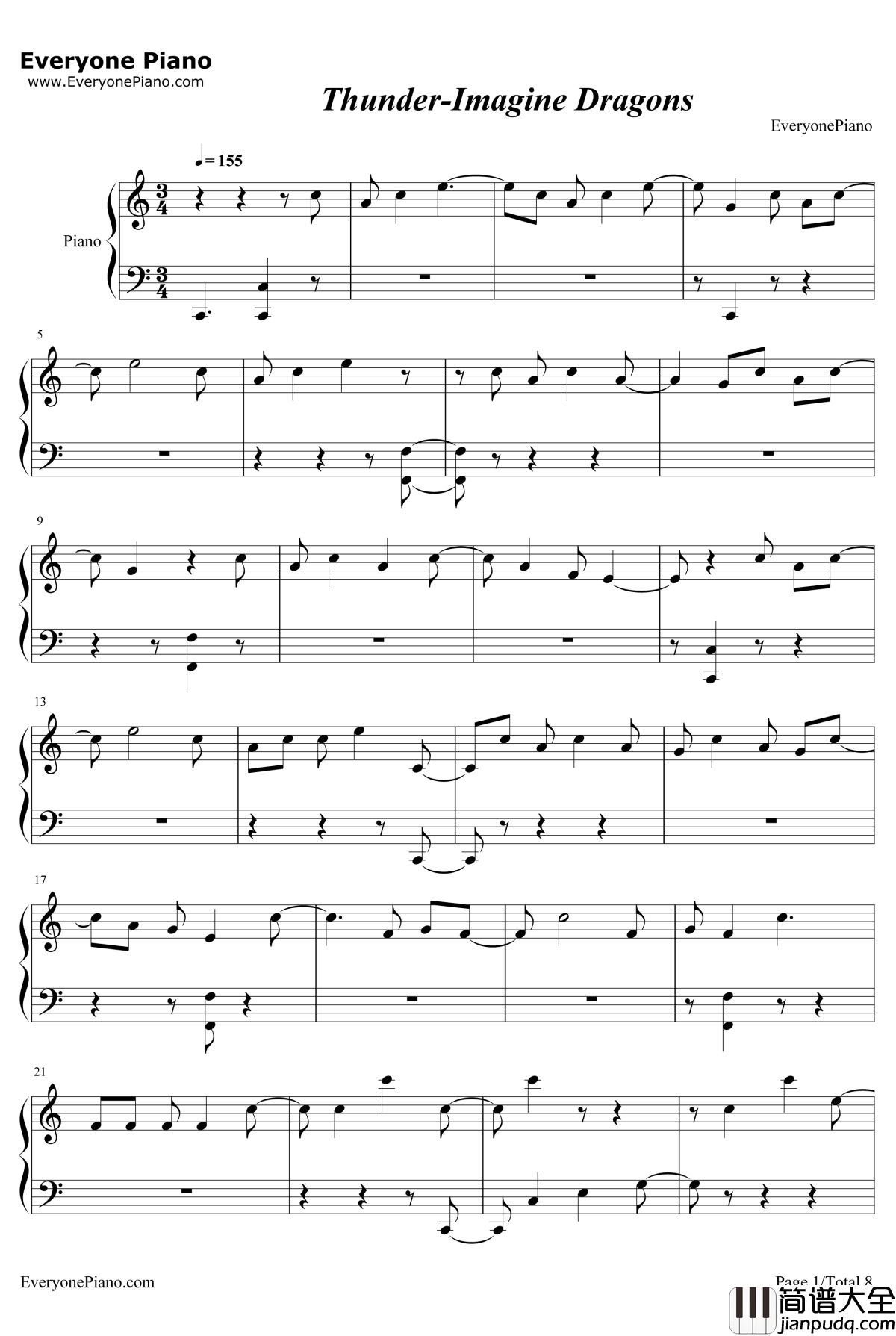 Thunder钢琴谱_ImagineDragons