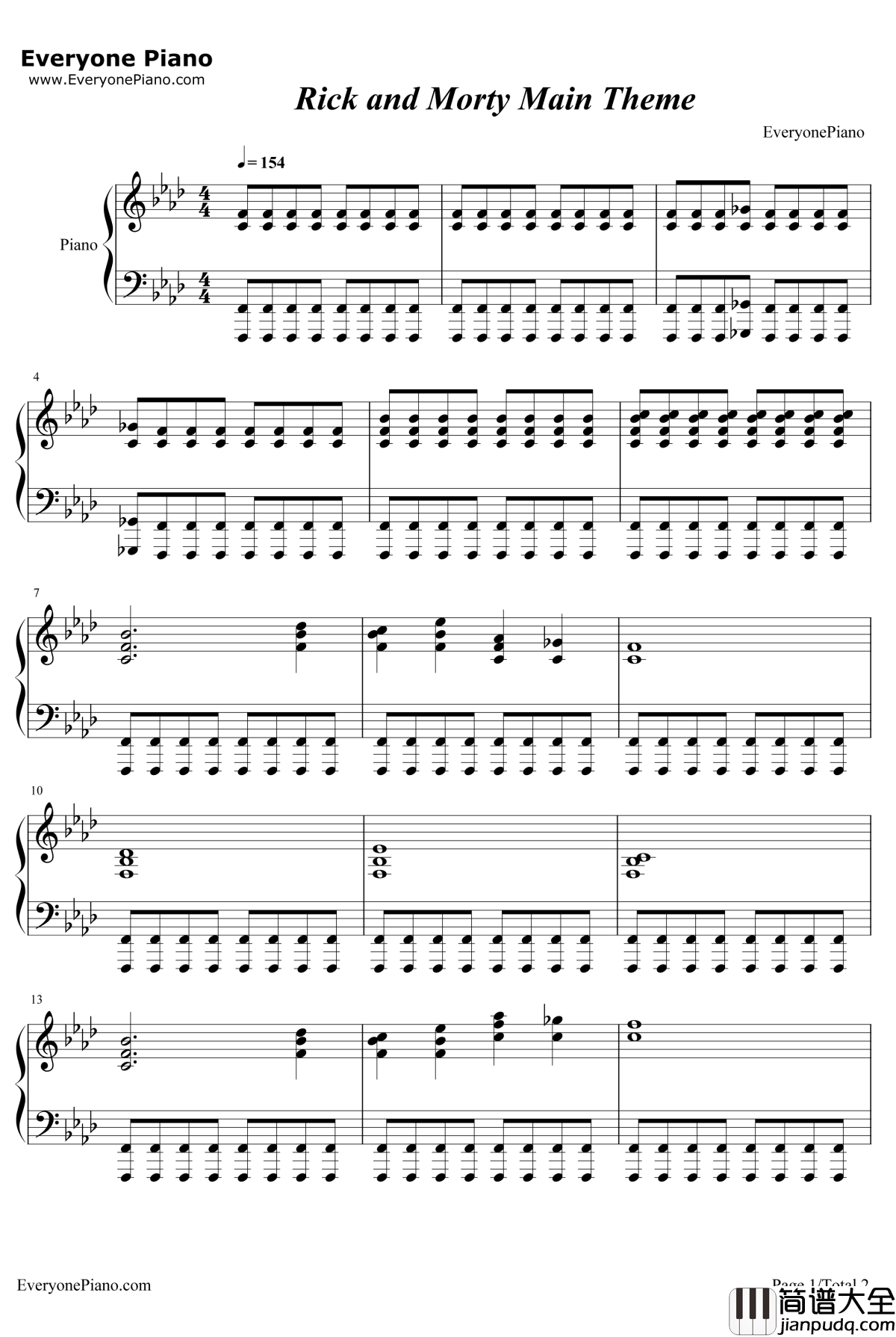 Rickand_Morty_Theme_Song钢琴谱_RyanElder_瑞克与莫蒂主题曲
