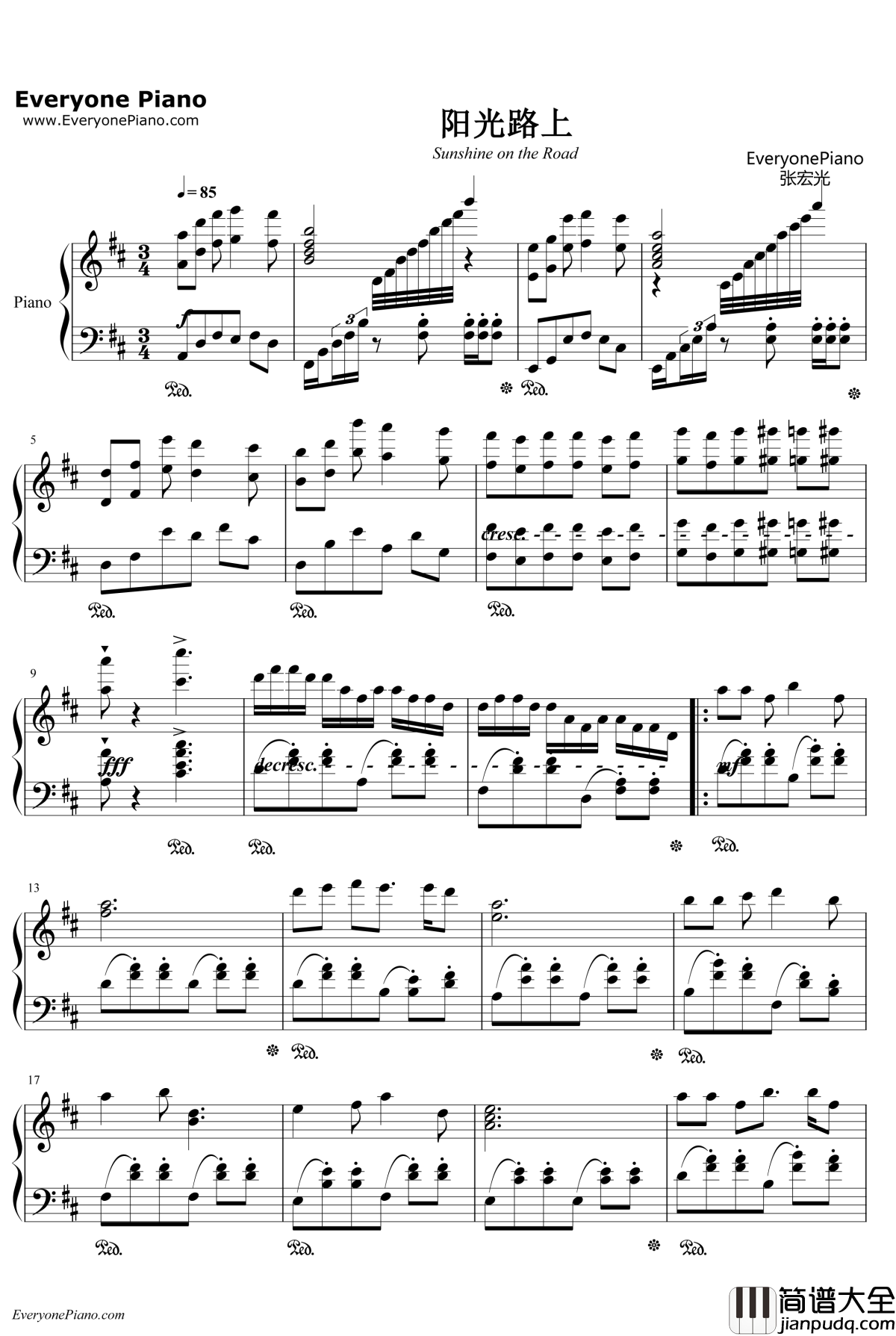 阳光路上钢琴谱_张宏光