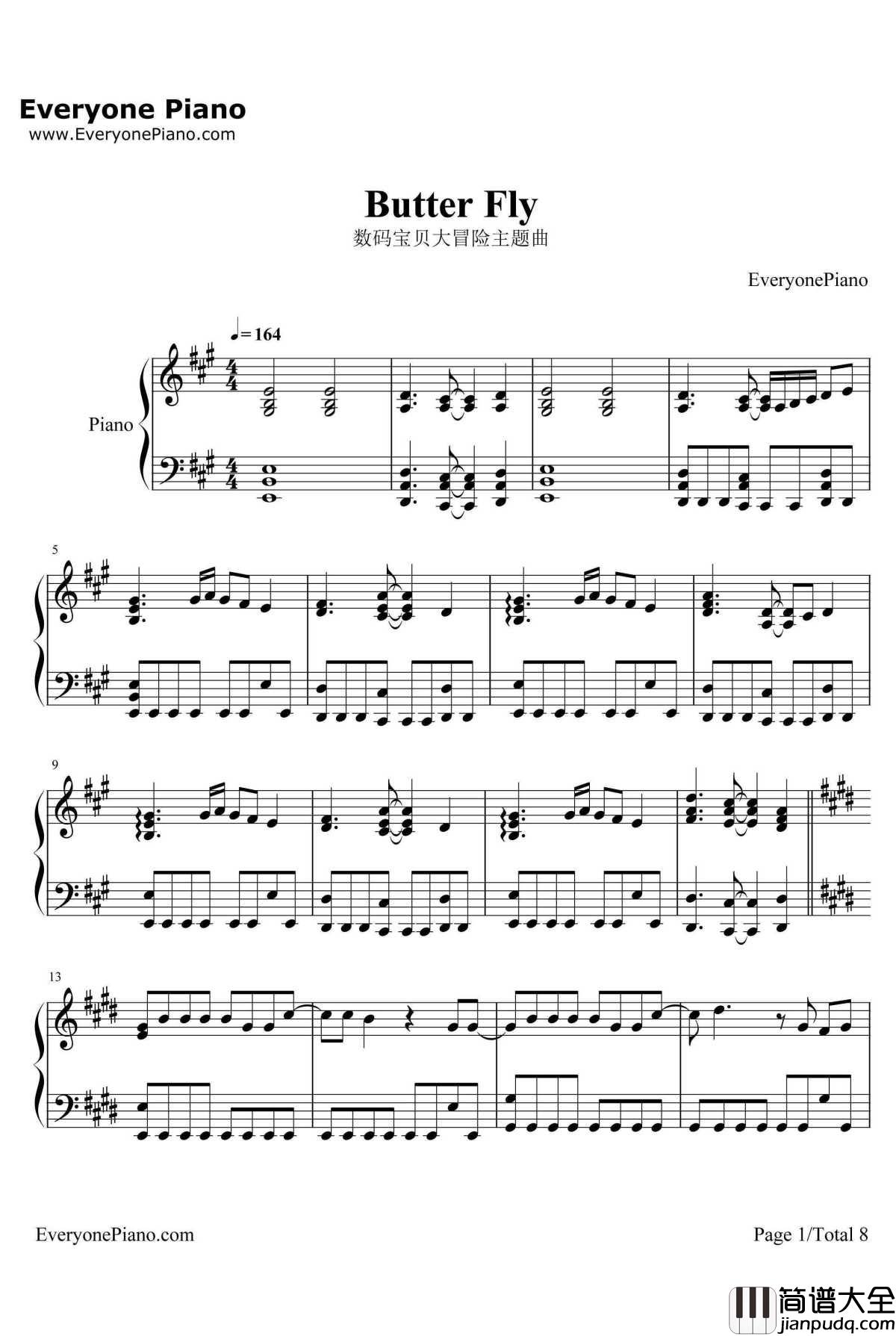 Butter_Fly钢琴谱_和田光司_数码宝贝大冒险主题曲