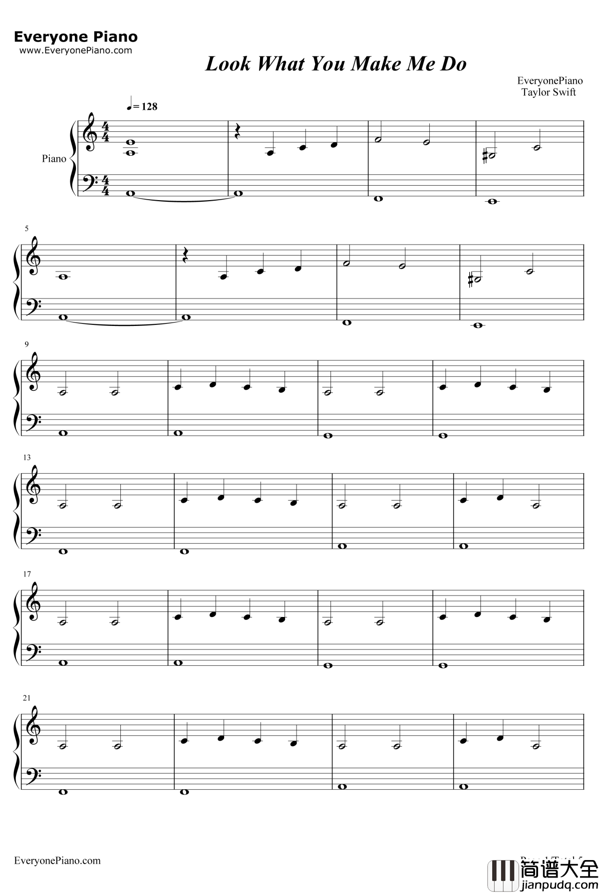 Look_What_You_Made_Me_Do钢琴谱_TaylorSwift