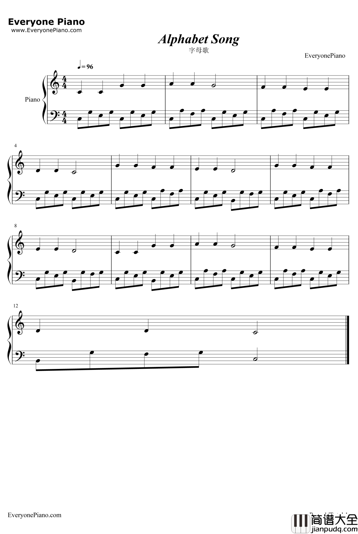 字母歌钢琴谱_LouisLeMaire_ABC歌