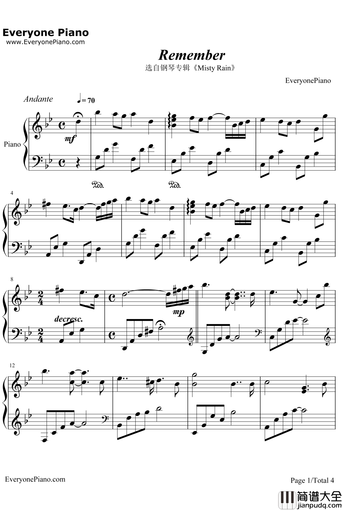 Remember钢琴谱_TheRain
