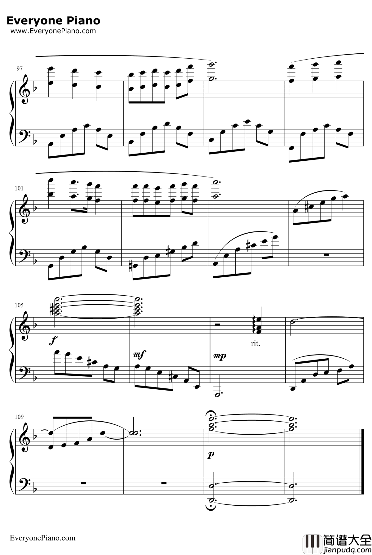 幸福相守钢琴谱_孙楠_玉观音主题曲