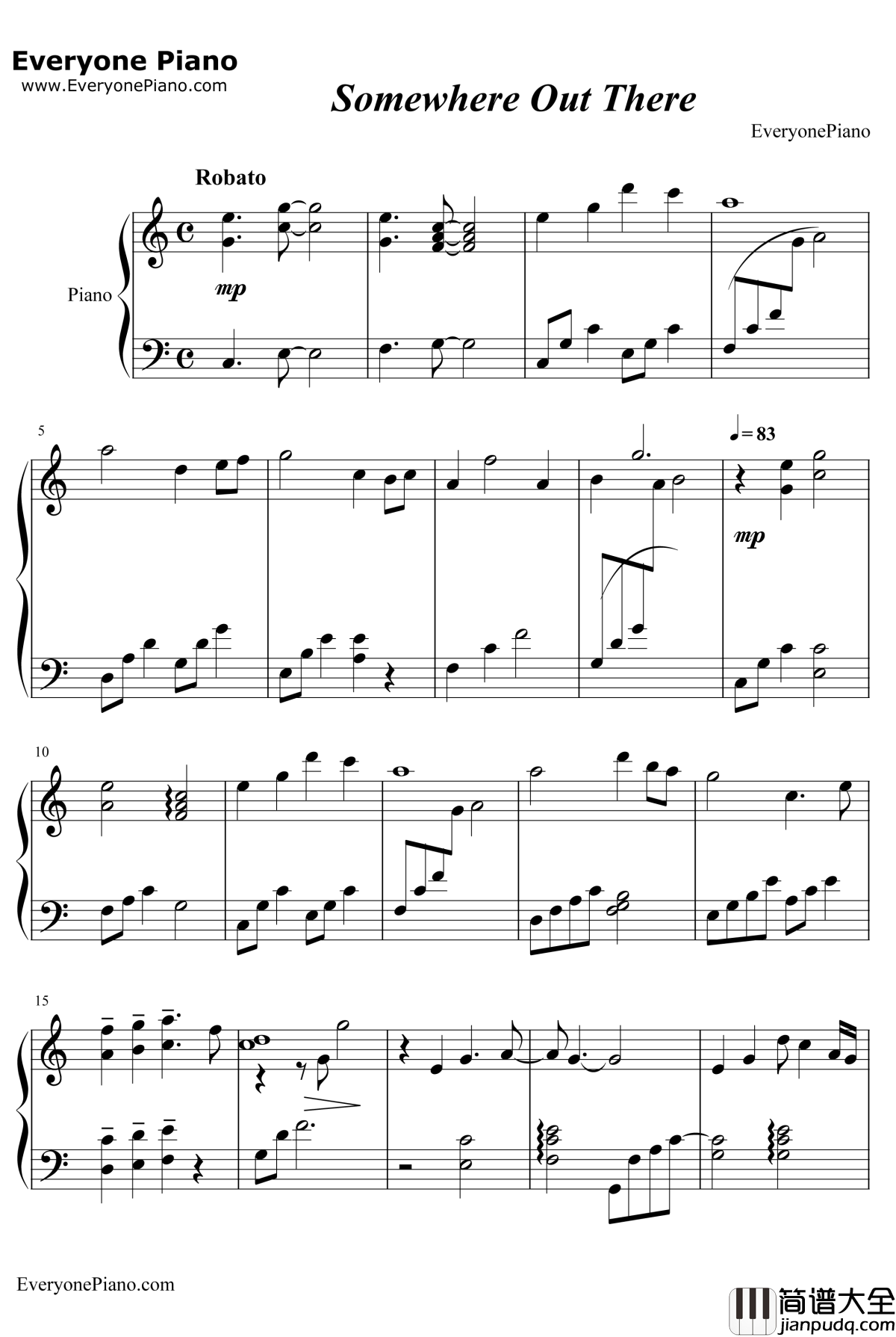 Some_where_Out_There钢琴谱_JamesHorner_美国鼠谭主题曲