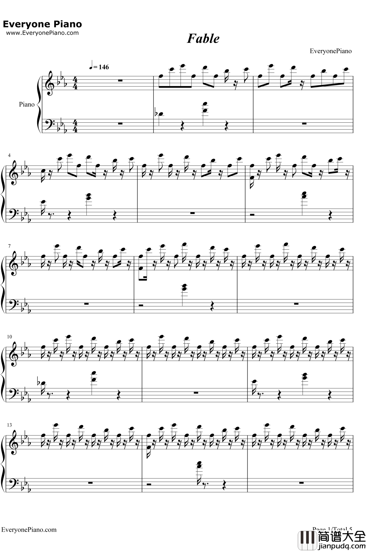 Fable钢琴谱_Rayark_Deemo游戏歌曲