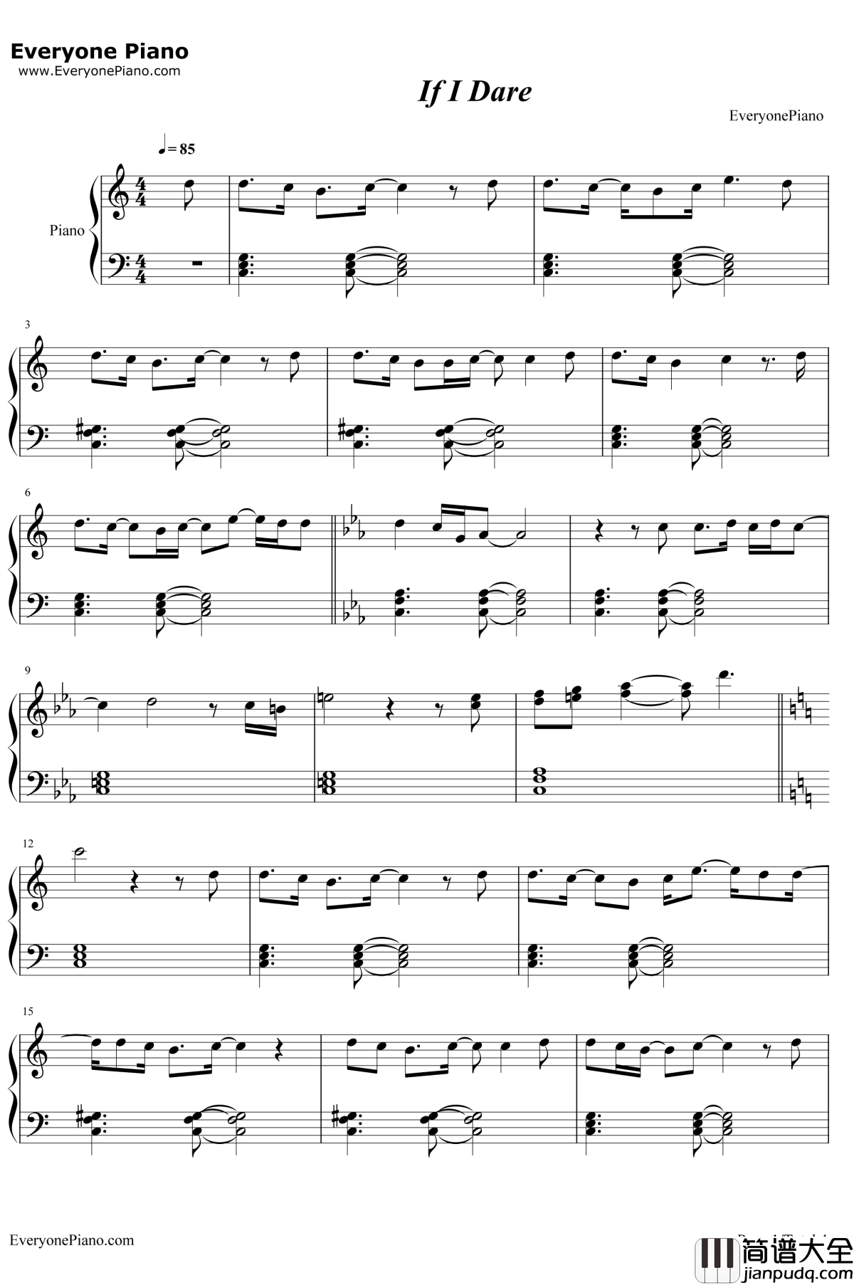 If_I_Dare钢琴谱_SaraBareilles_性别之战插曲