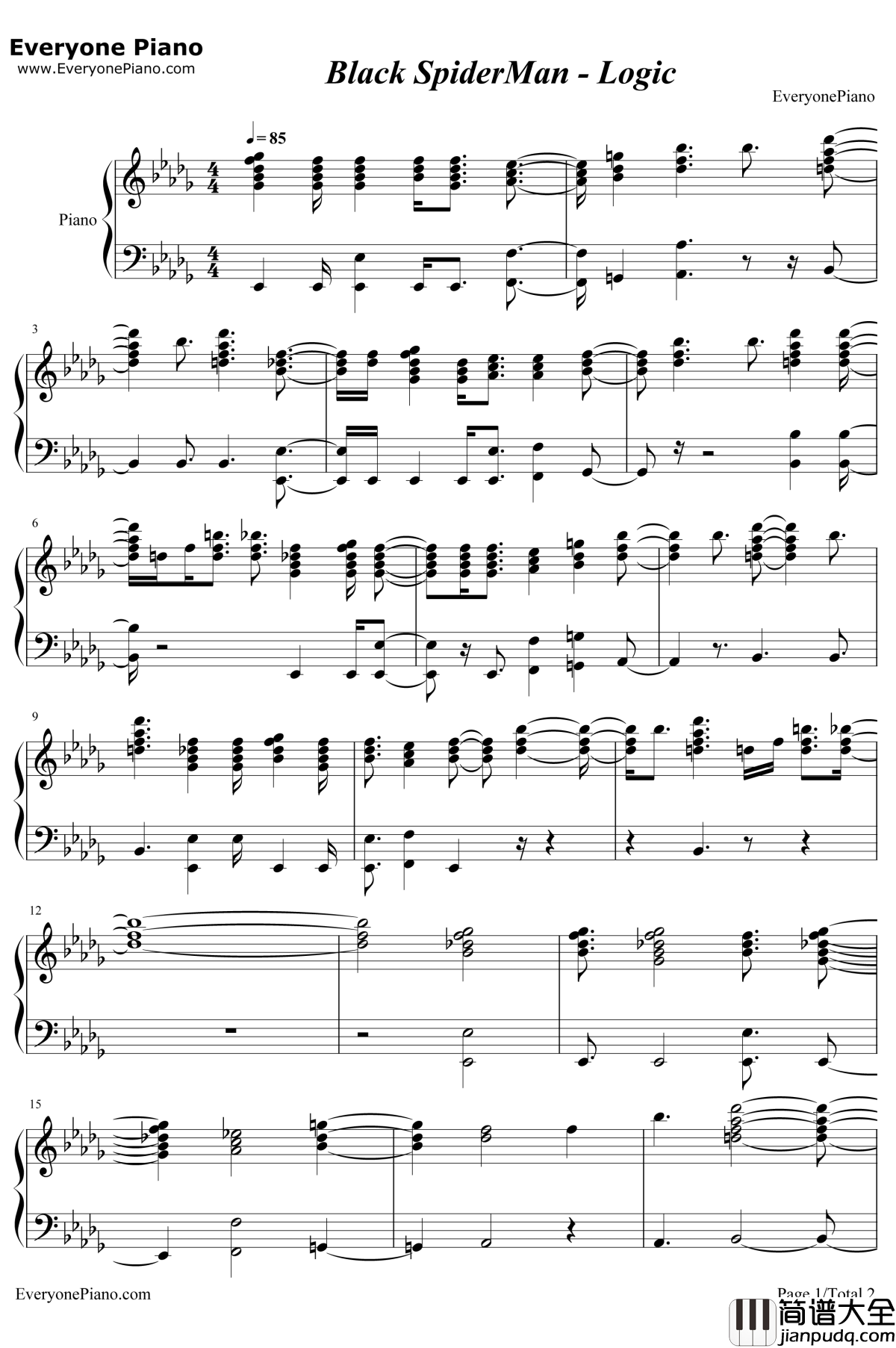 Black_Spider_Man钢琴谱_Logic
