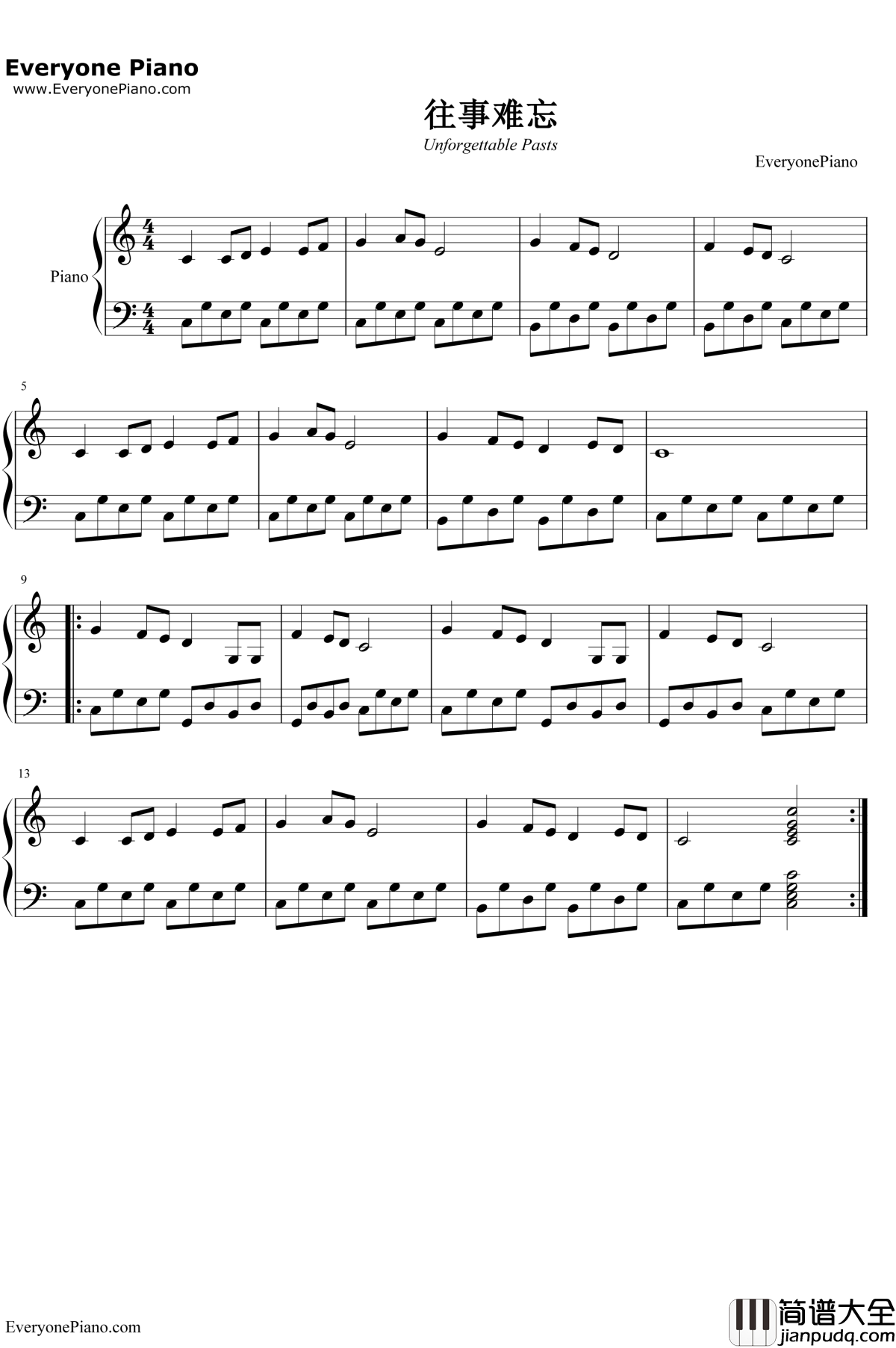往事难忘钢琴谱_赵薇