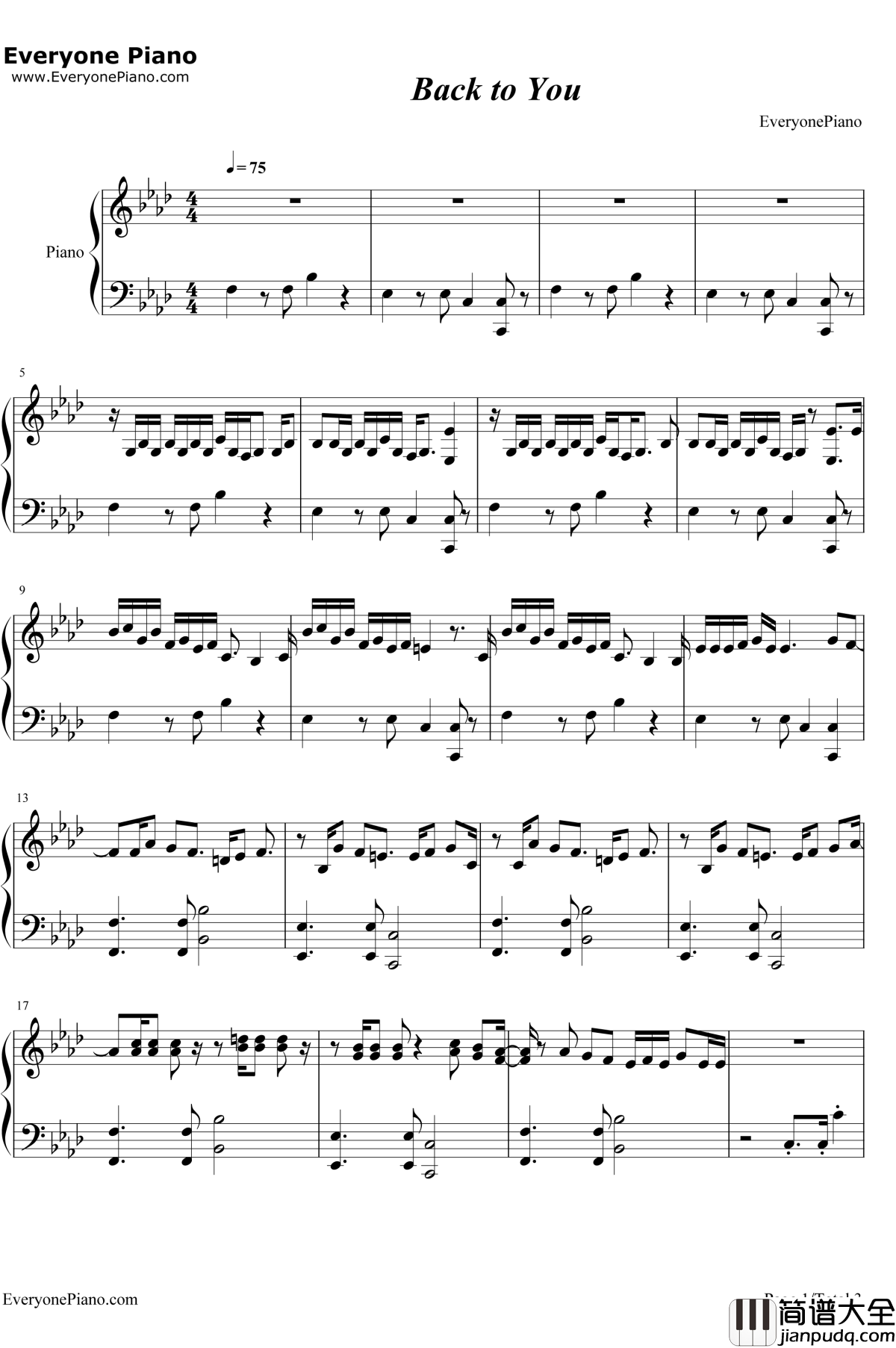 Back_to_You钢琴谱_LouisTomlinson