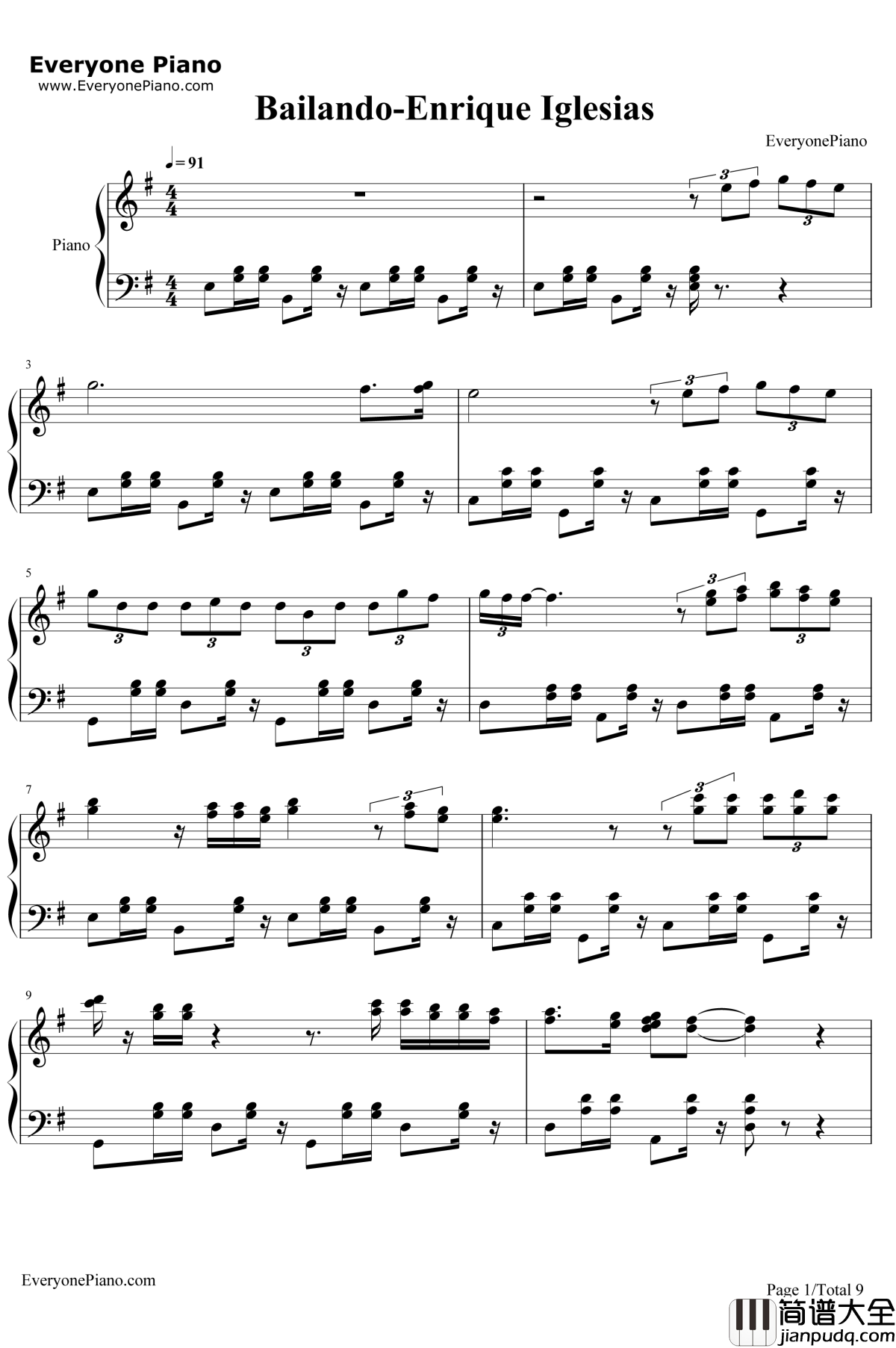 Bailando钢琴谱_EnriqueIglesias