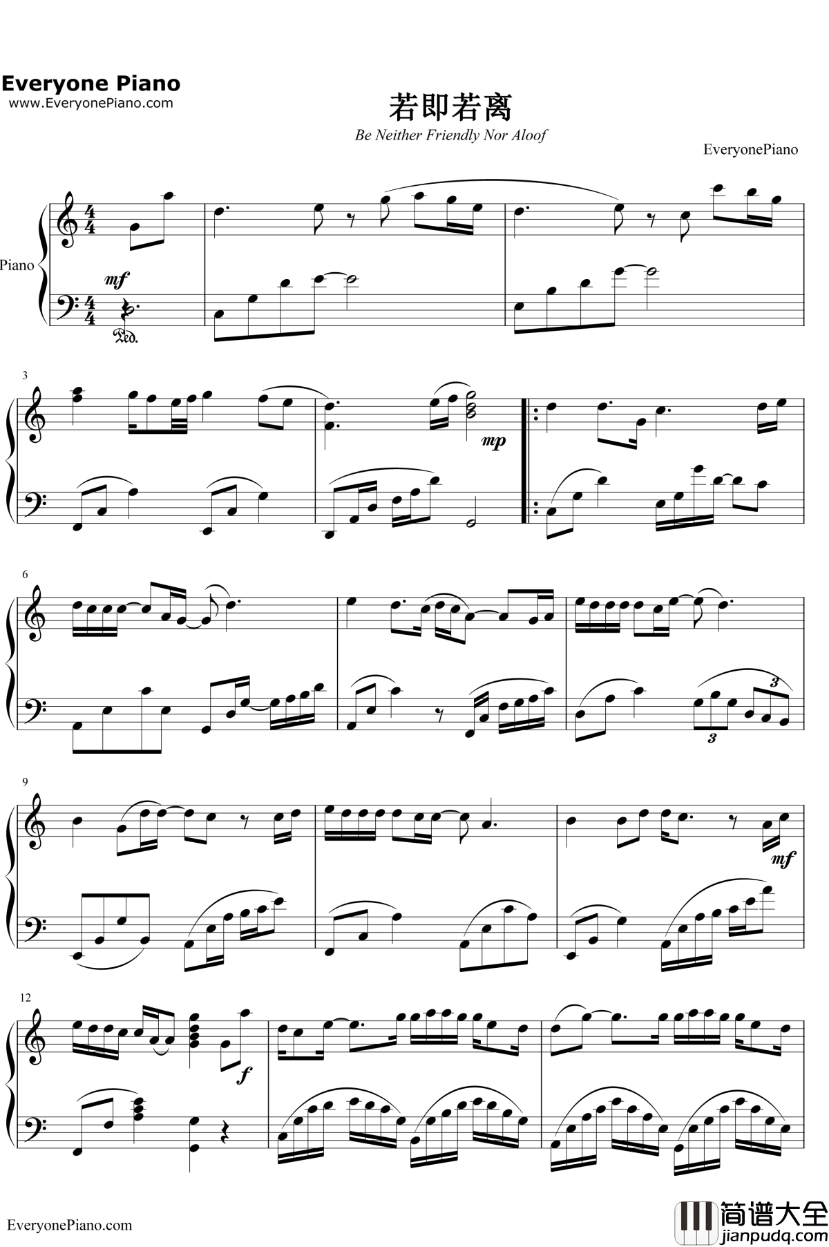 若即若离钢琴谱_孙楠_你的生命如此多情主题曲