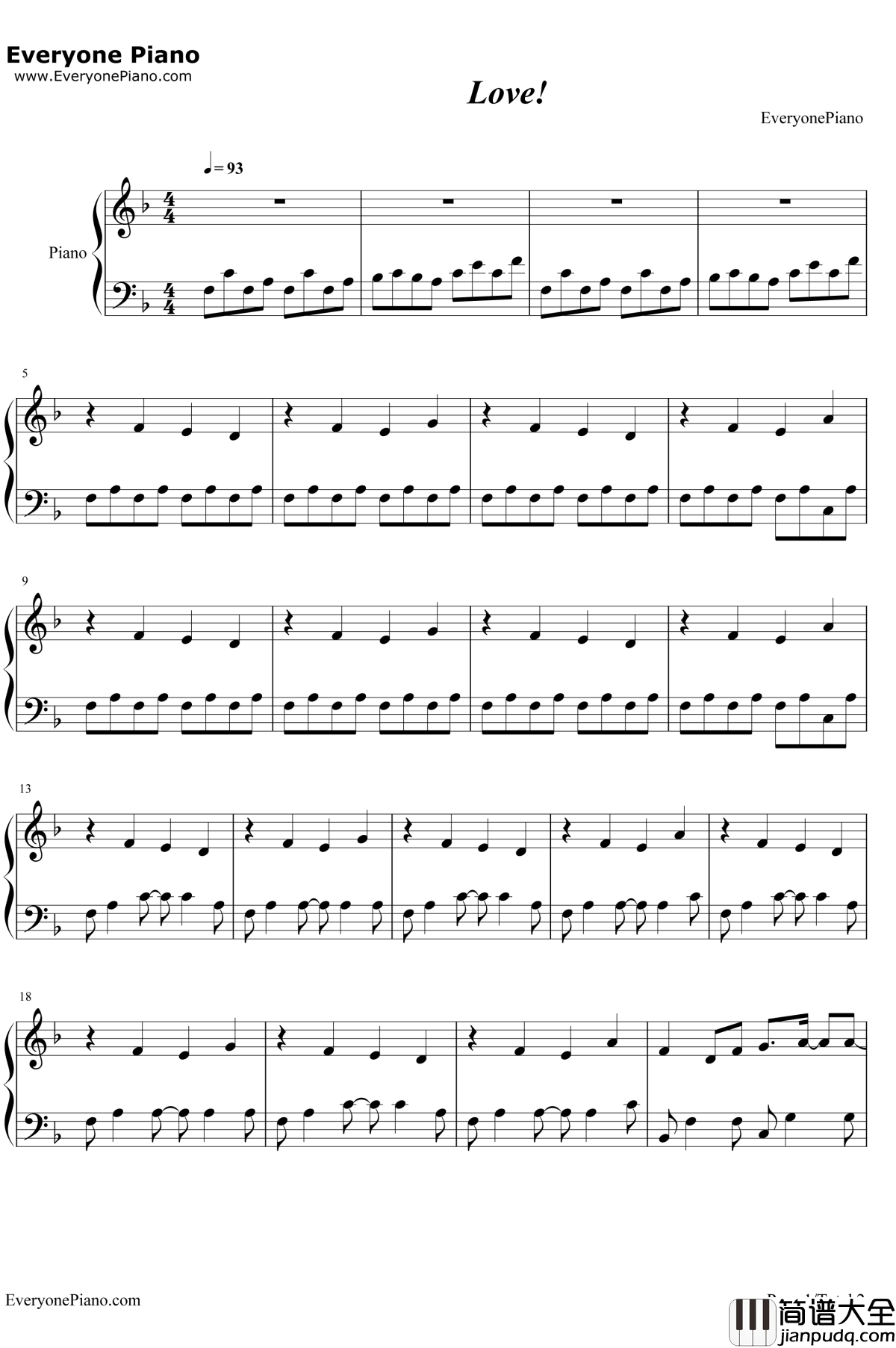 LOVE钢琴谱__田馥甄
