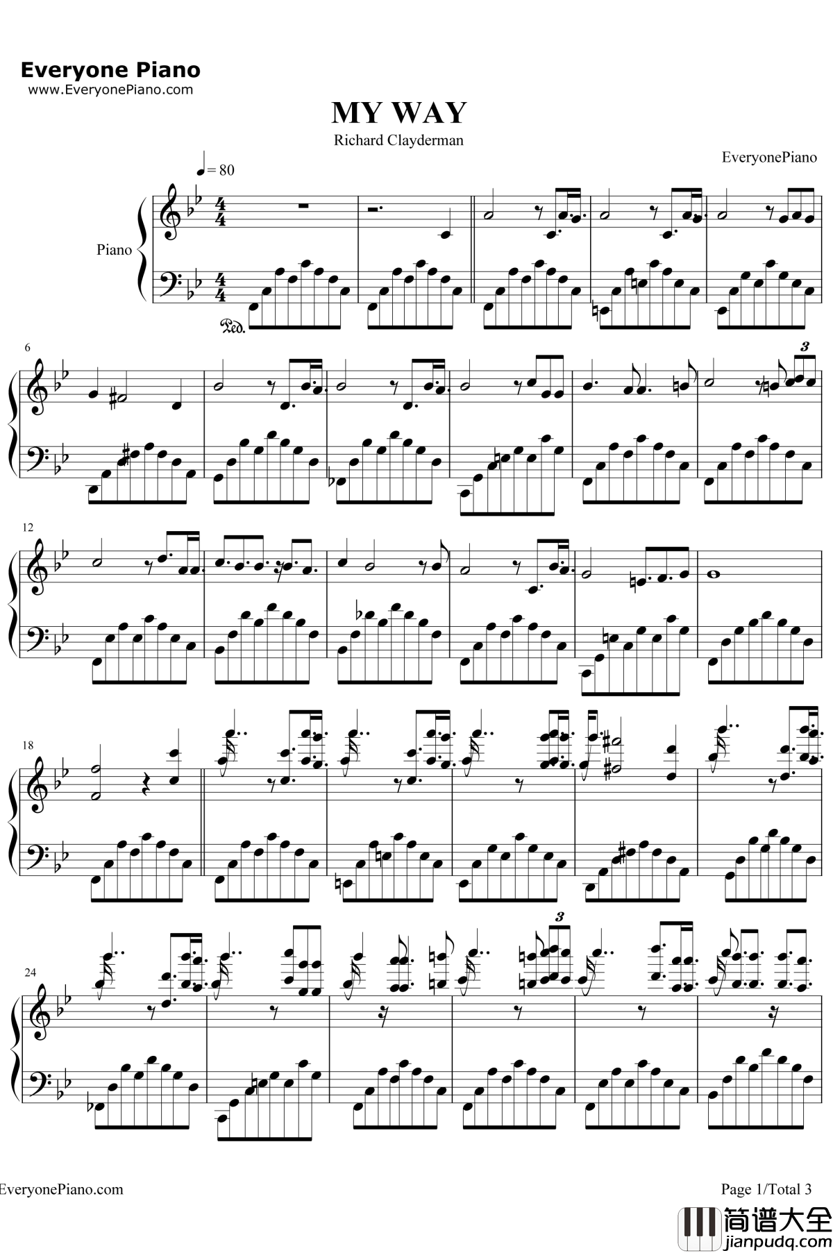 My_Way钢琴谱_理查德克莱德曼