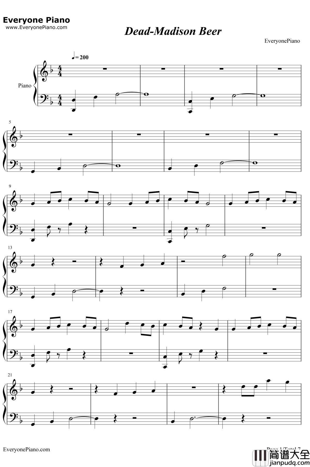 Dead钢琴谱_MadisonBeer