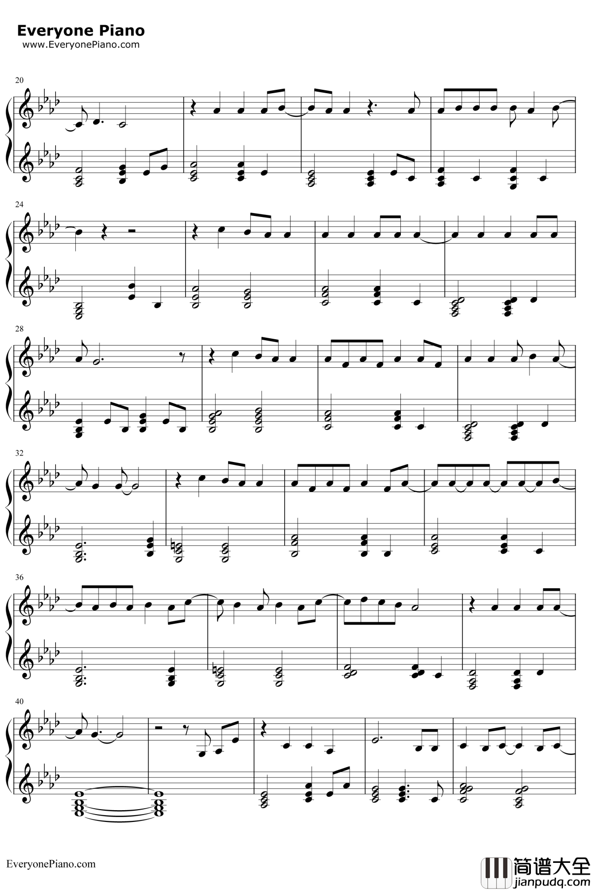 Because_Of_You钢琴谱_凯莉·克莱森KellyClarkson_因为你_凯莉·克莱森