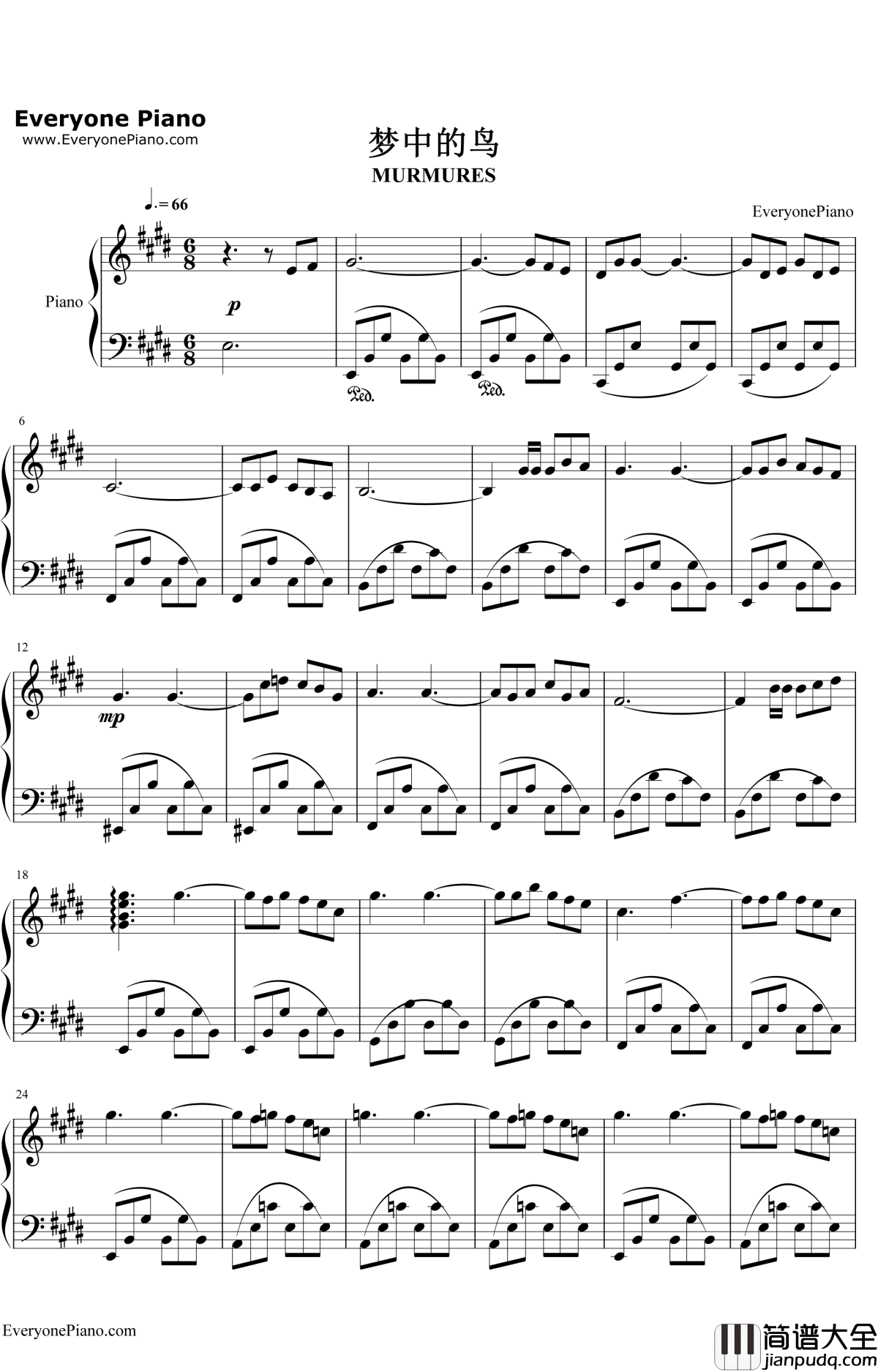 梦中的鸟钢琴谱_理查德·克莱德曼RichardClayderman_Murmures