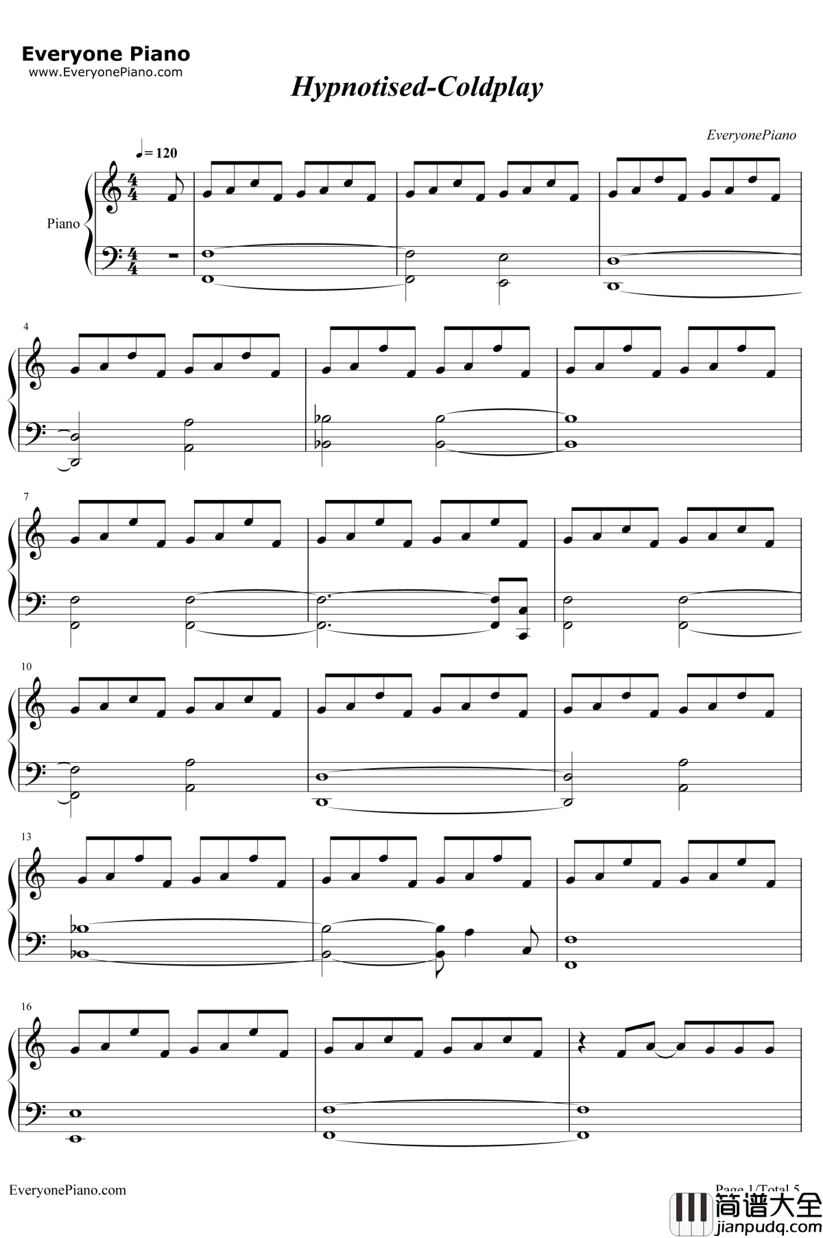 Hypnotised钢琴谱_Coldplay