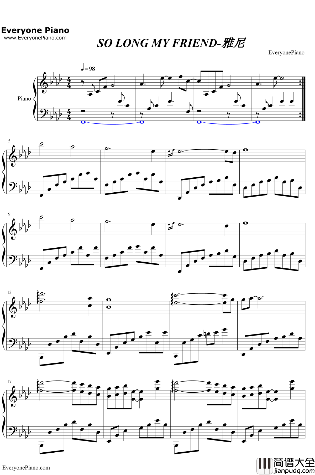 So_Long_My_Friend钢琴谱__雅尼