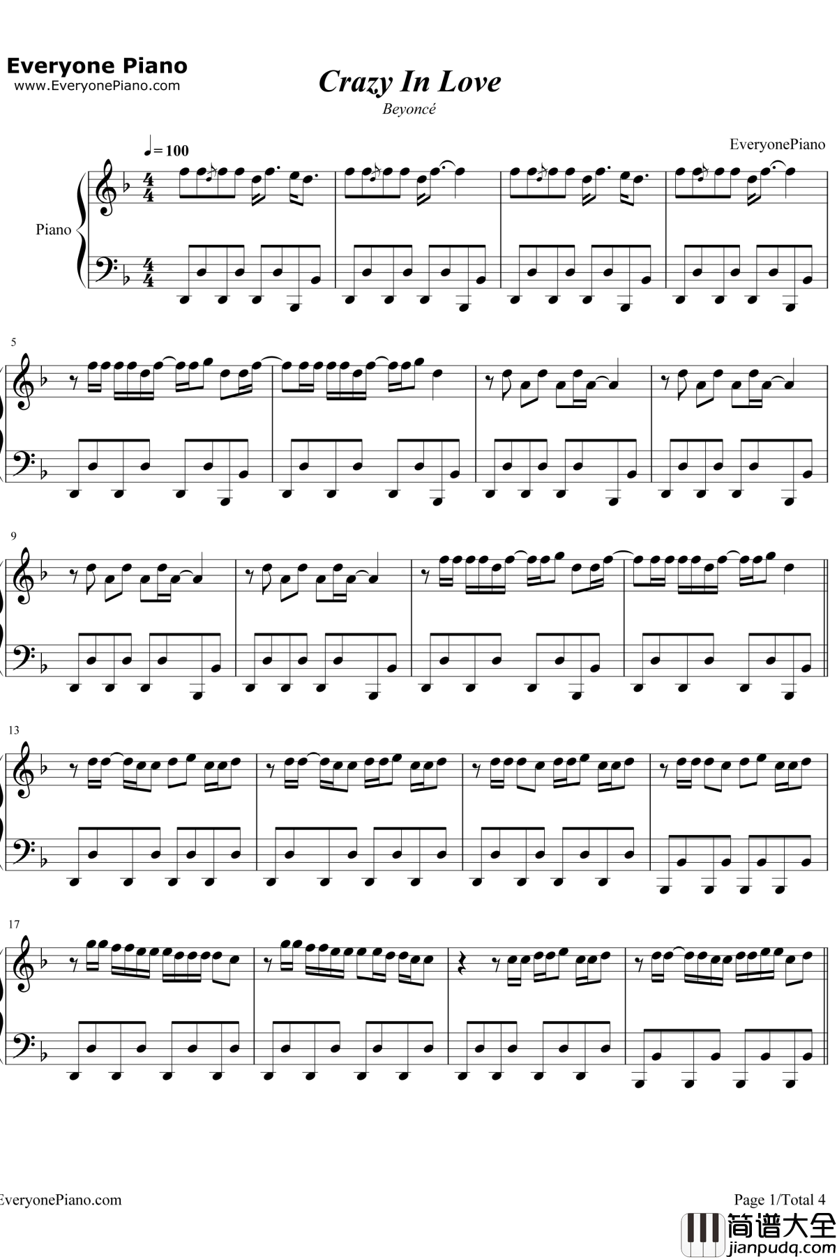 Crazyin_Love钢琴谱_Beyoncé