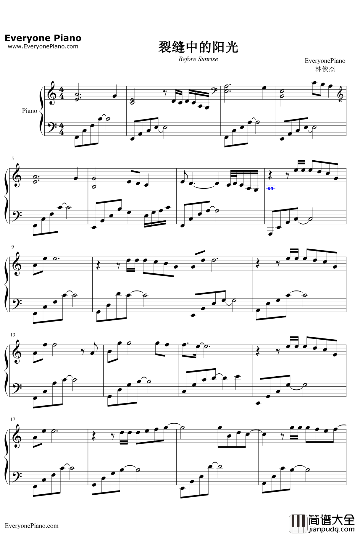 裂缝中的阳光钢琴谱__林俊杰