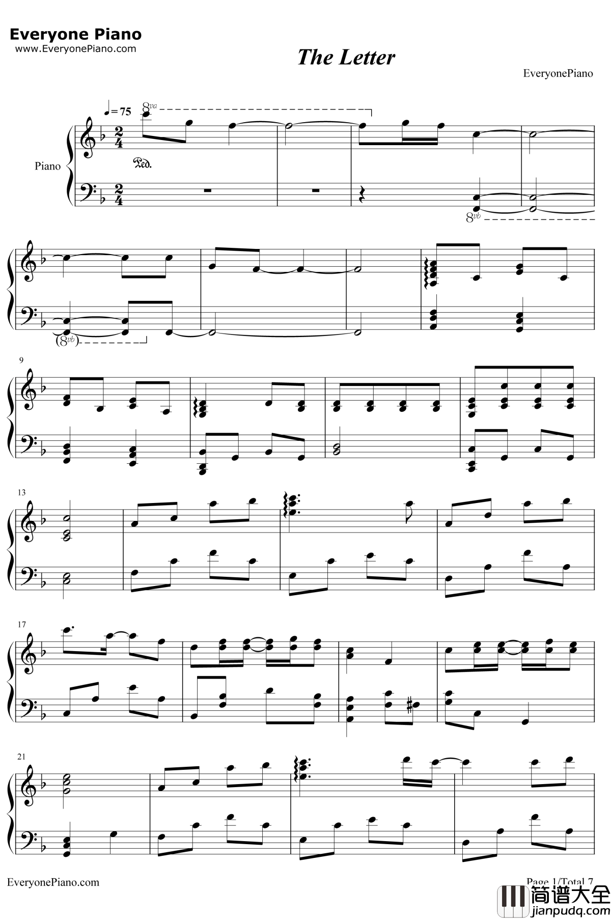 The_Letter钢琴谱_KIVΛ_Deemo背景音乐