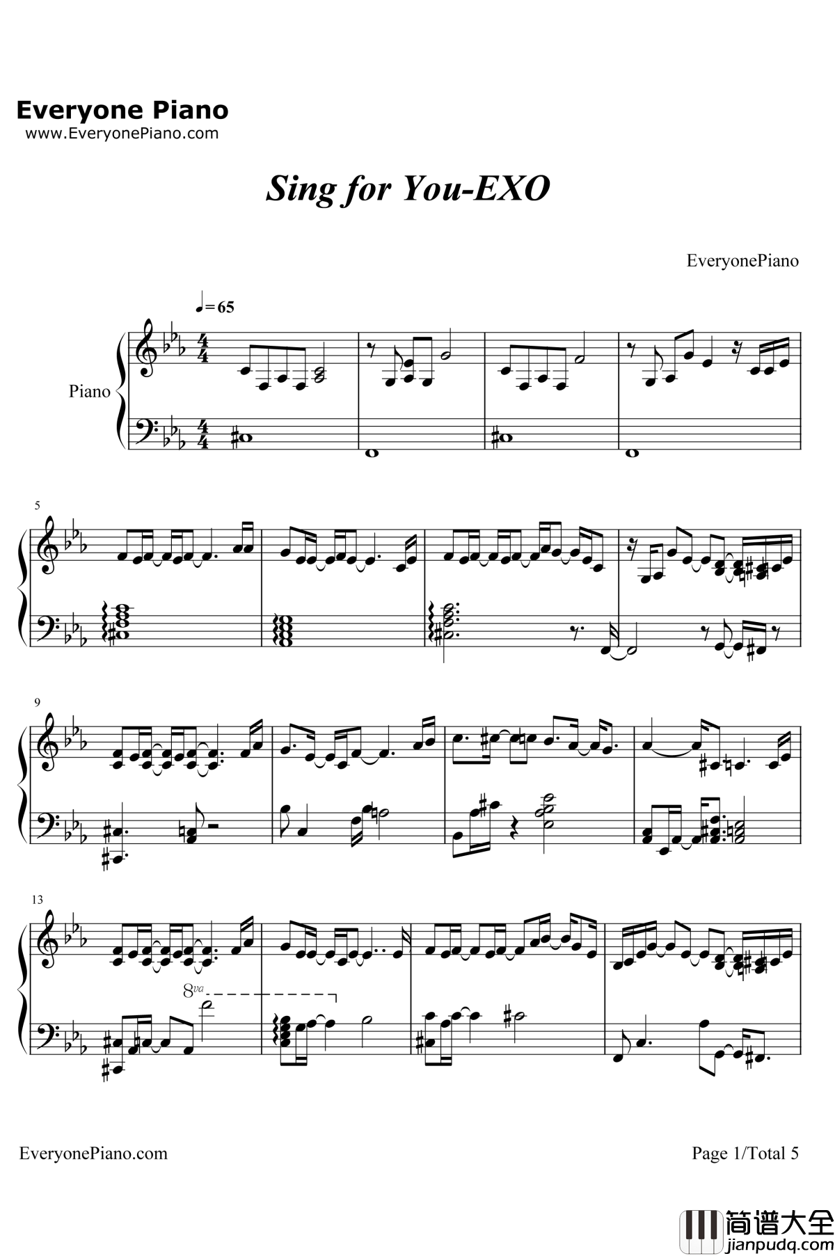 Sing_for_You钢琴谱_EXO