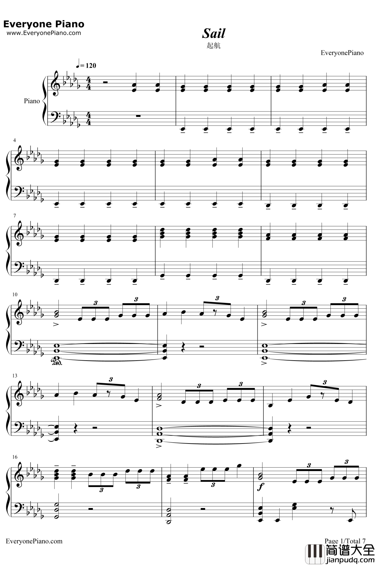 Sail钢琴谱_Awolnation
