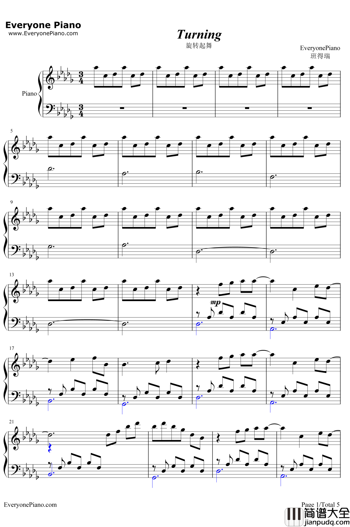 Turning钢琴谱__班得瑞