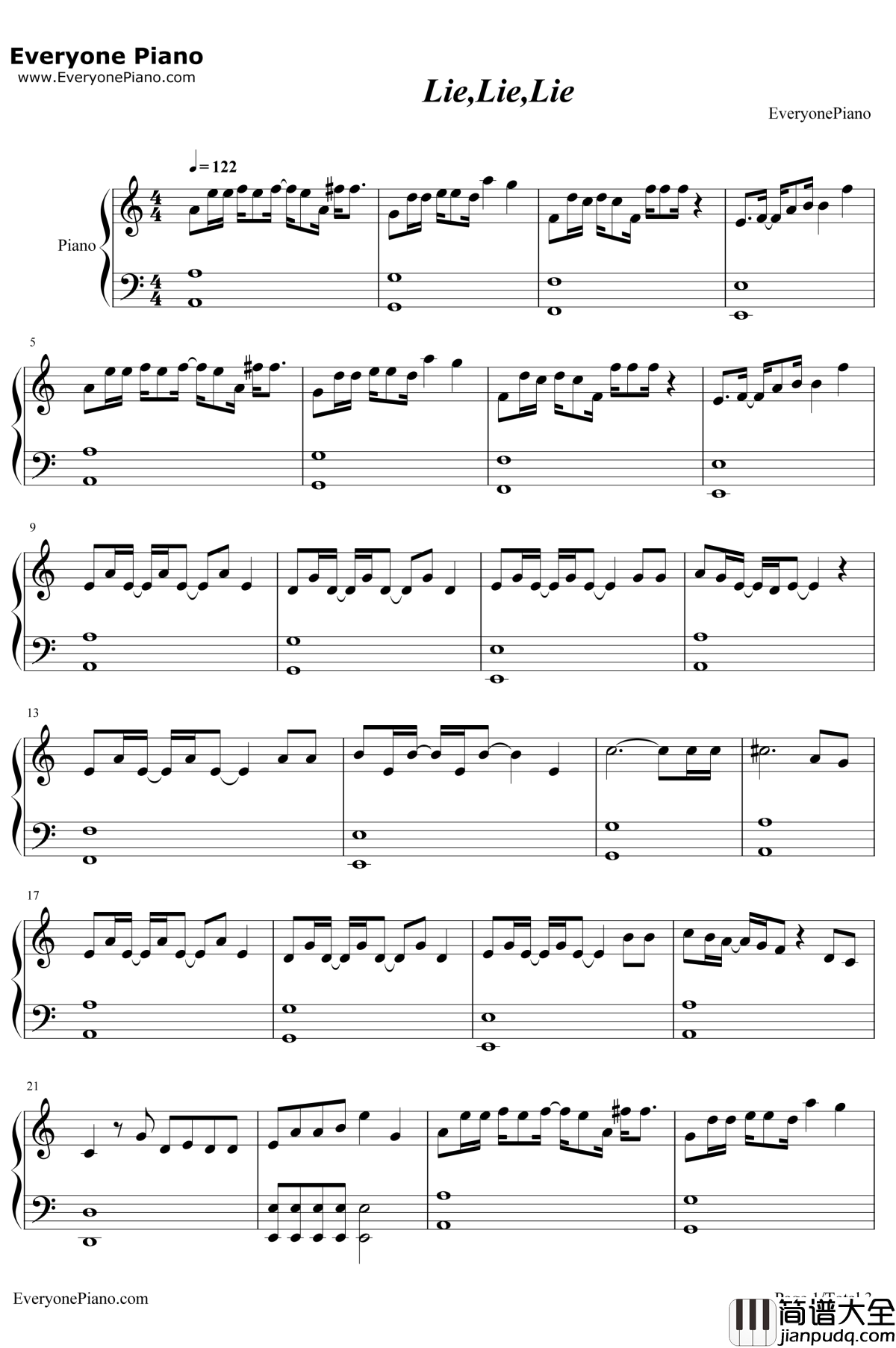 Lie_Lie_Lie钢琴谱_大黒摩季_名侦探柯南OP