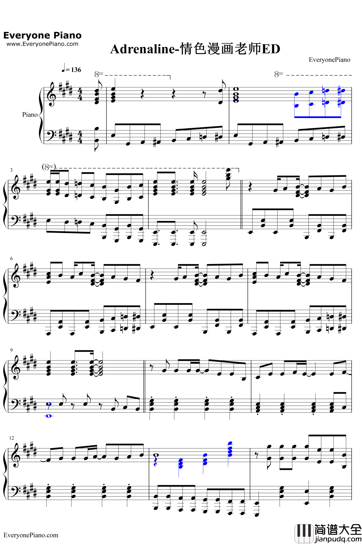 Adrenaline钢琴谱_TrySail_情色漫画老师ED
