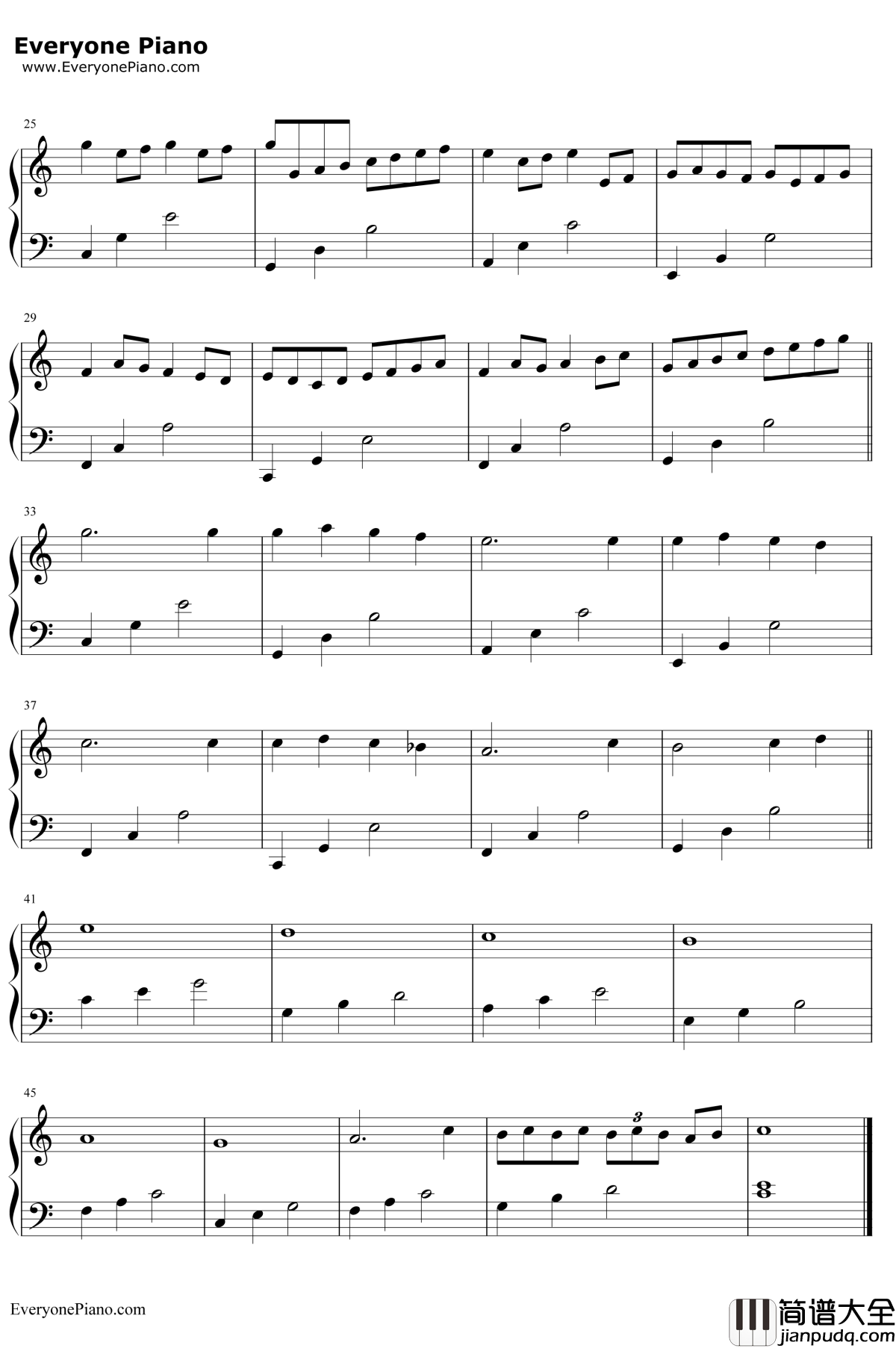 卡农钢琴谱_JohannPachelbel_Canon_C大调初学者版