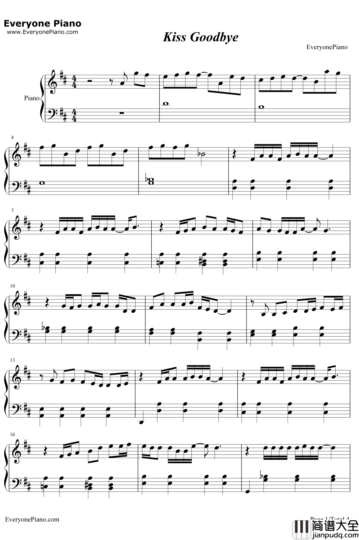 Kiss_Goodbye钢琴谱_王力宏_我叫金三顺插曲
