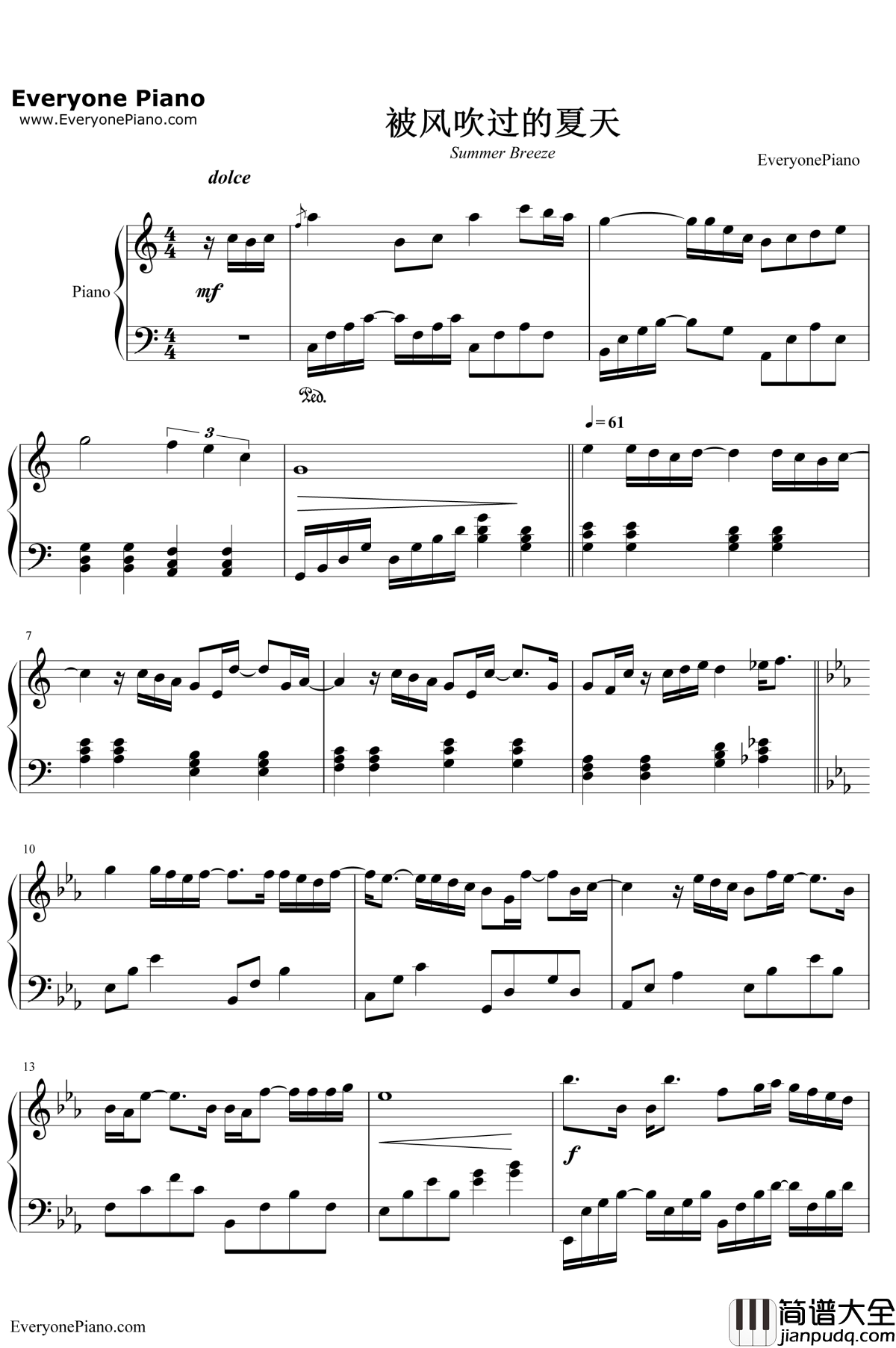 被风吹过的夏天钢琴谱_金莎林俊杰_钢琴演奏版