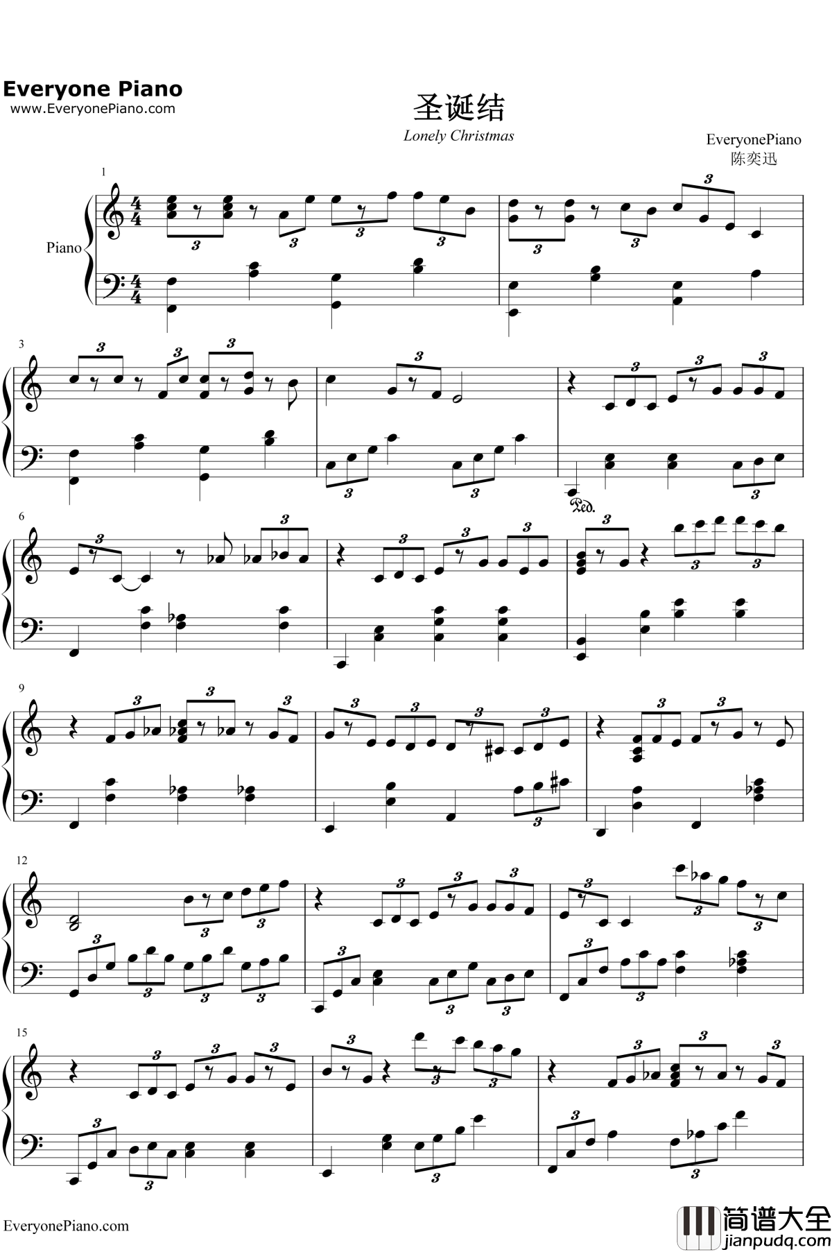 圣诞结钢琴谱__陈奕迅