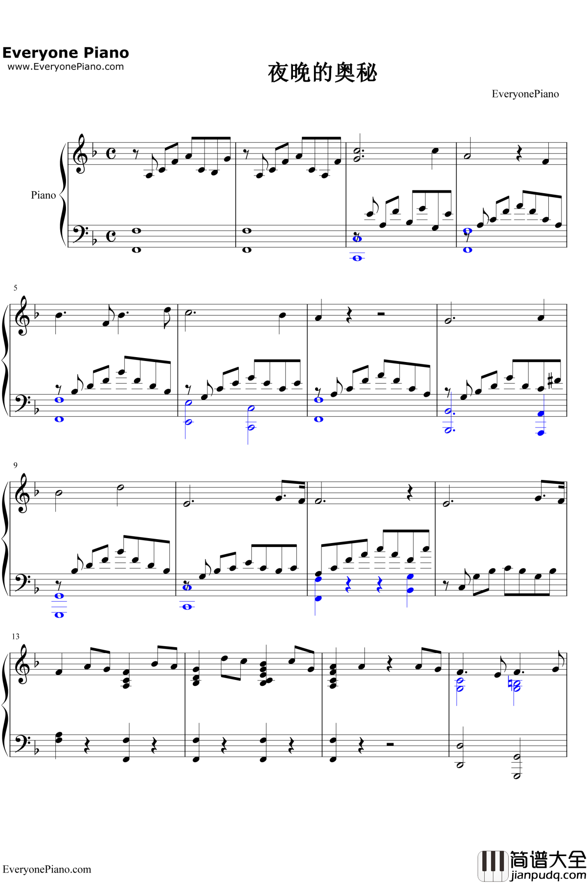 夜晚的奥秘钢琴谱__莫扎特