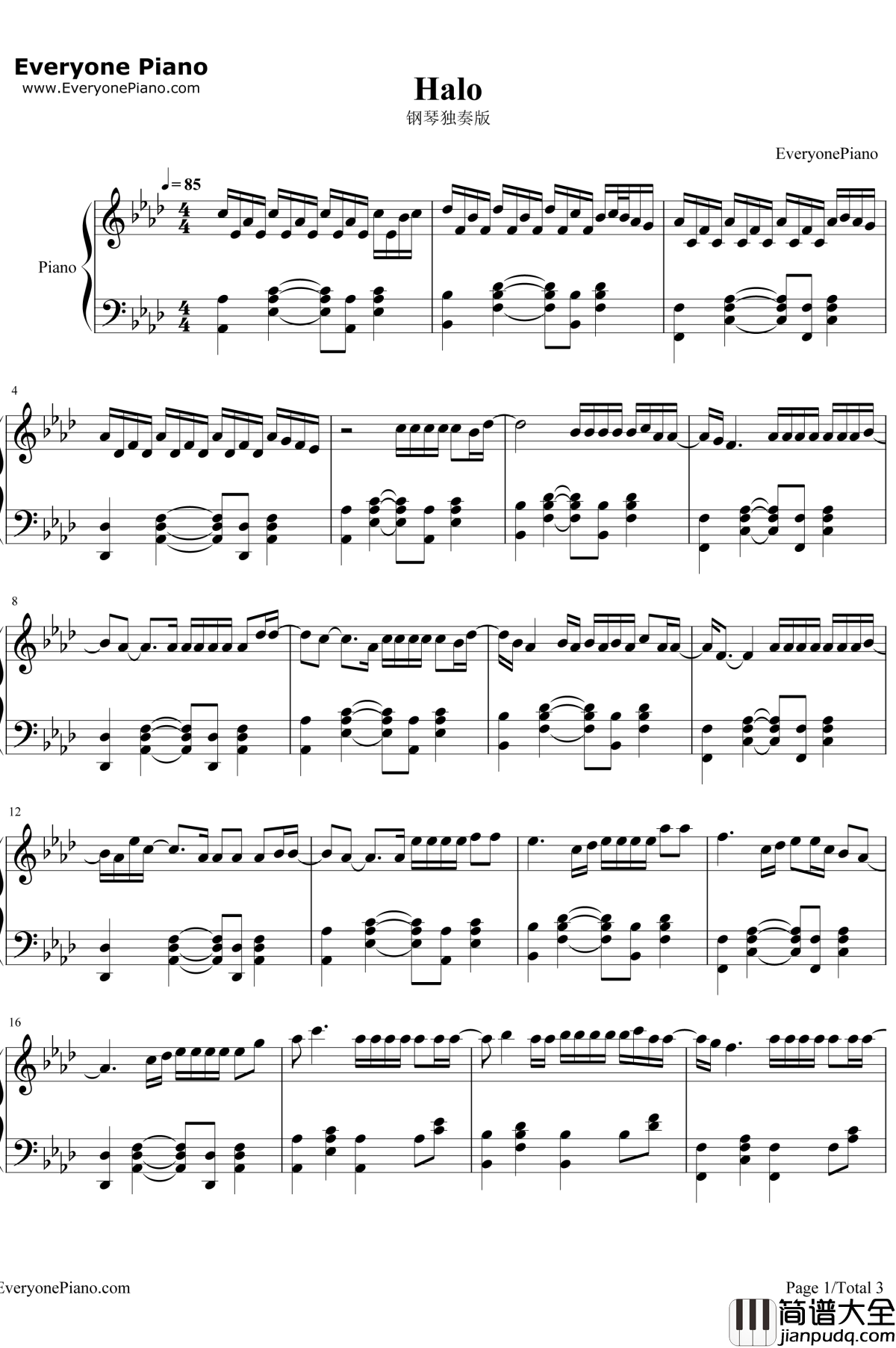 光环Halo钢琴谱_碧昂丝·吉赛尔·诺尔斯