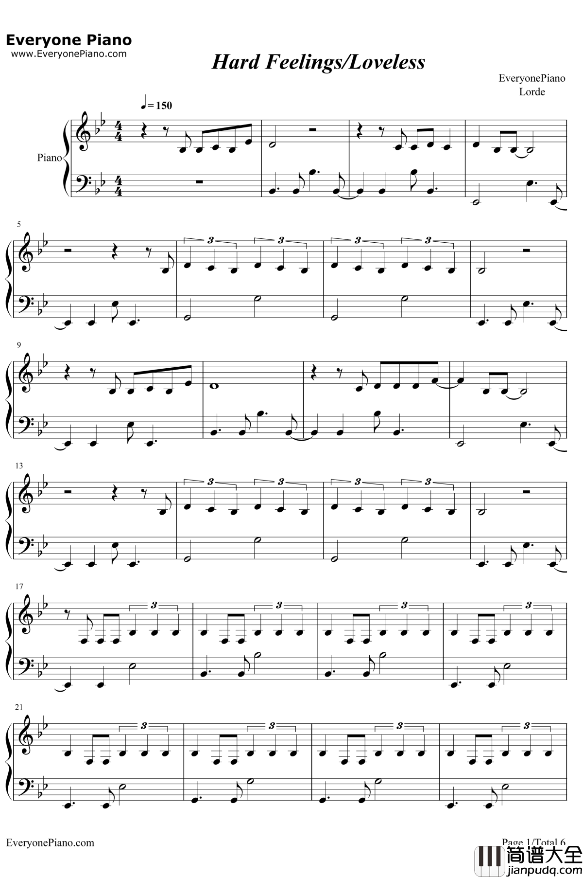 Hard_Feelings_Loveless钢琴谱_Lorde
