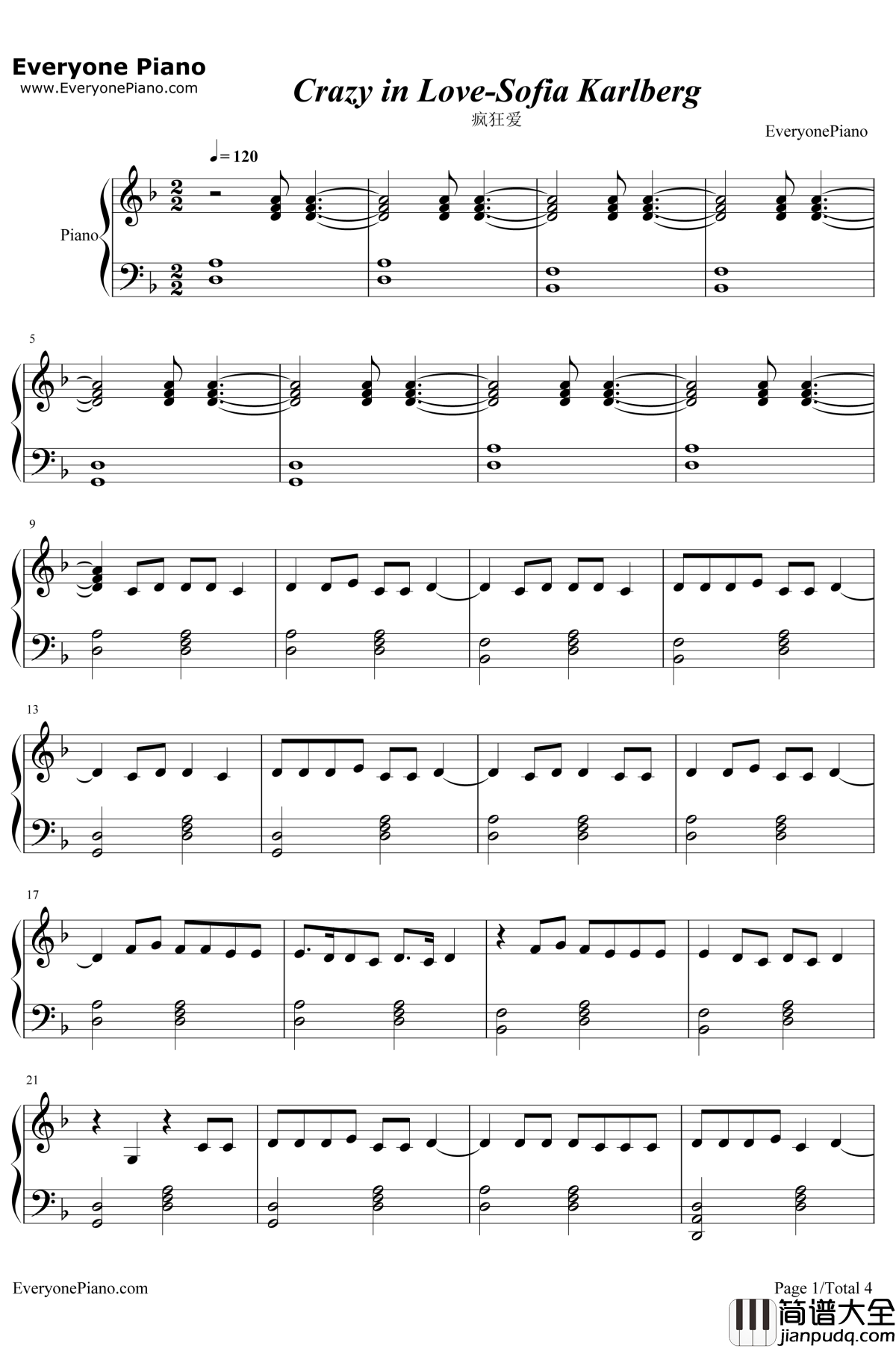 Crazy_in_Love钢琴谱_SofiaKarlberg