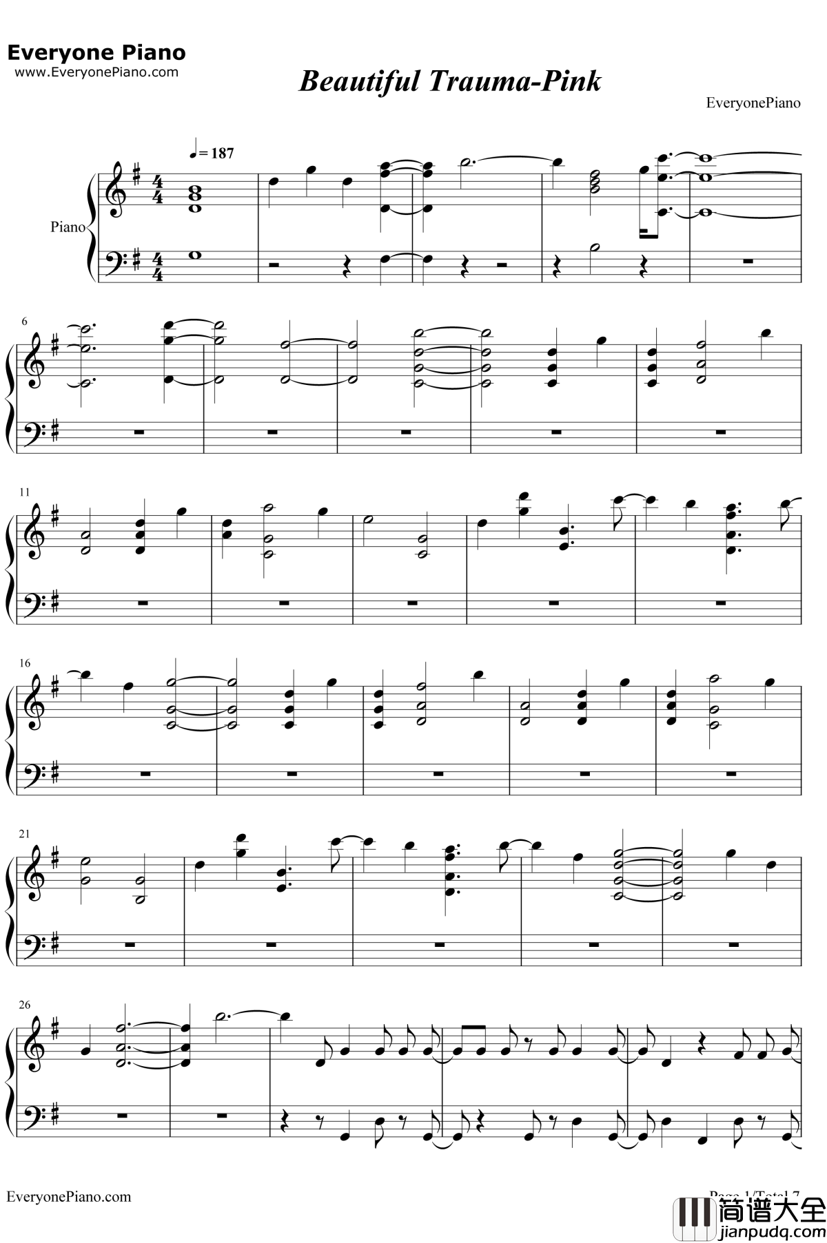 Beautiful_Trauma钢琴谱_Pink