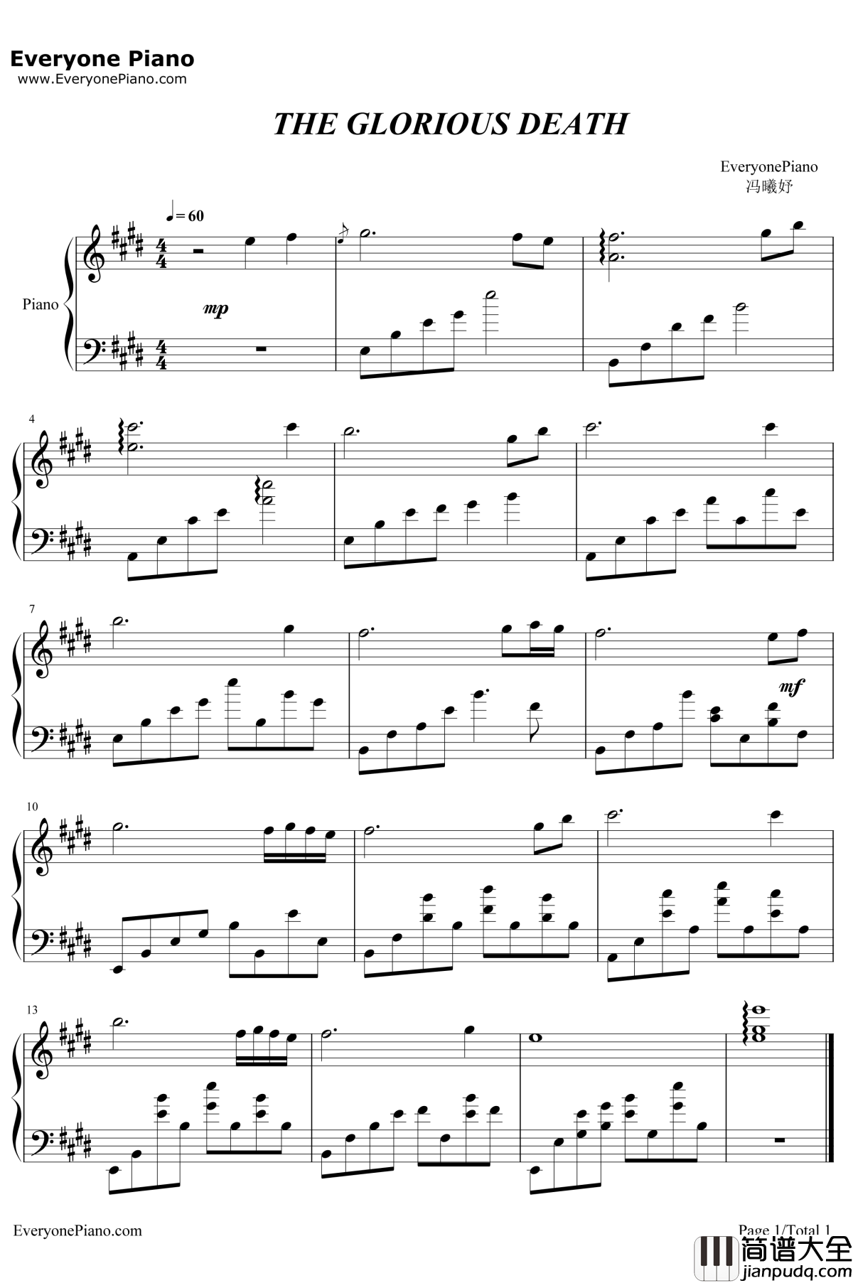 The_Glorious_Death钢琴谱_冯曦妤_千机变插曲