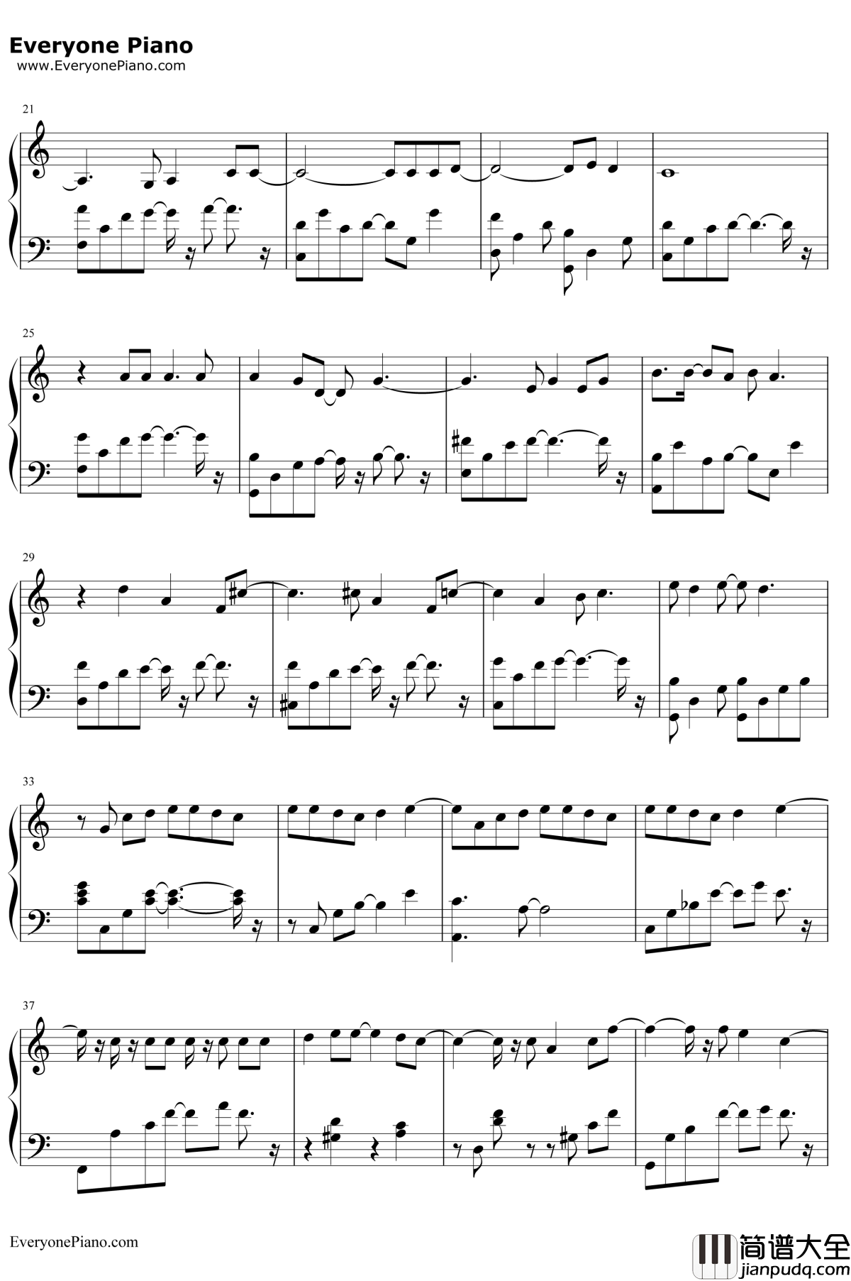 每天爱你多一些钢琴谱__张学友