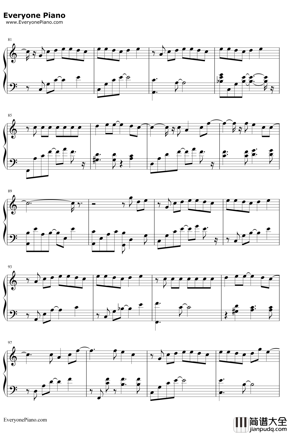 每天爱你多一些钢琴谱__张学友