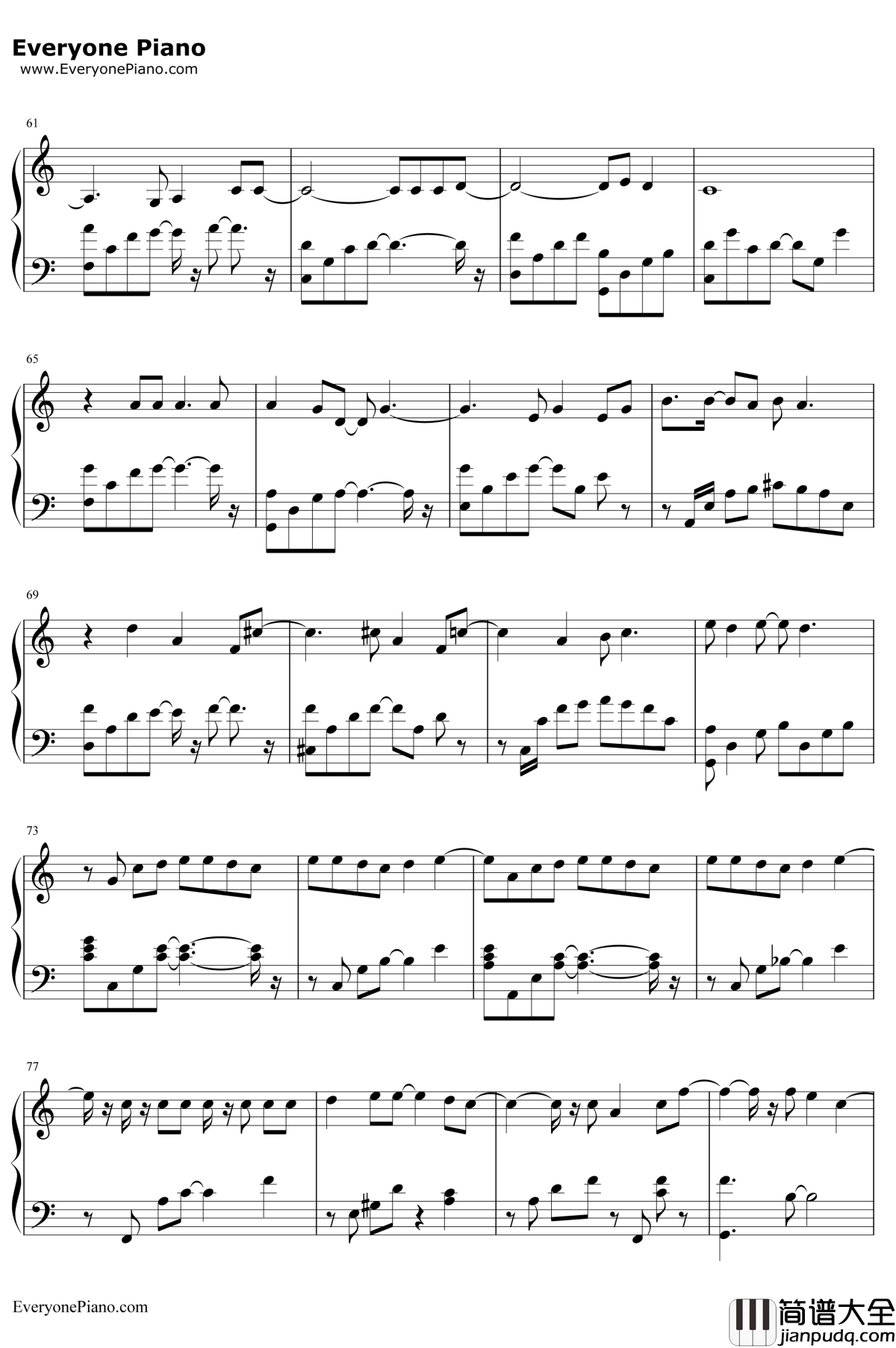 每天爱你多一些钢琴谱__张学友