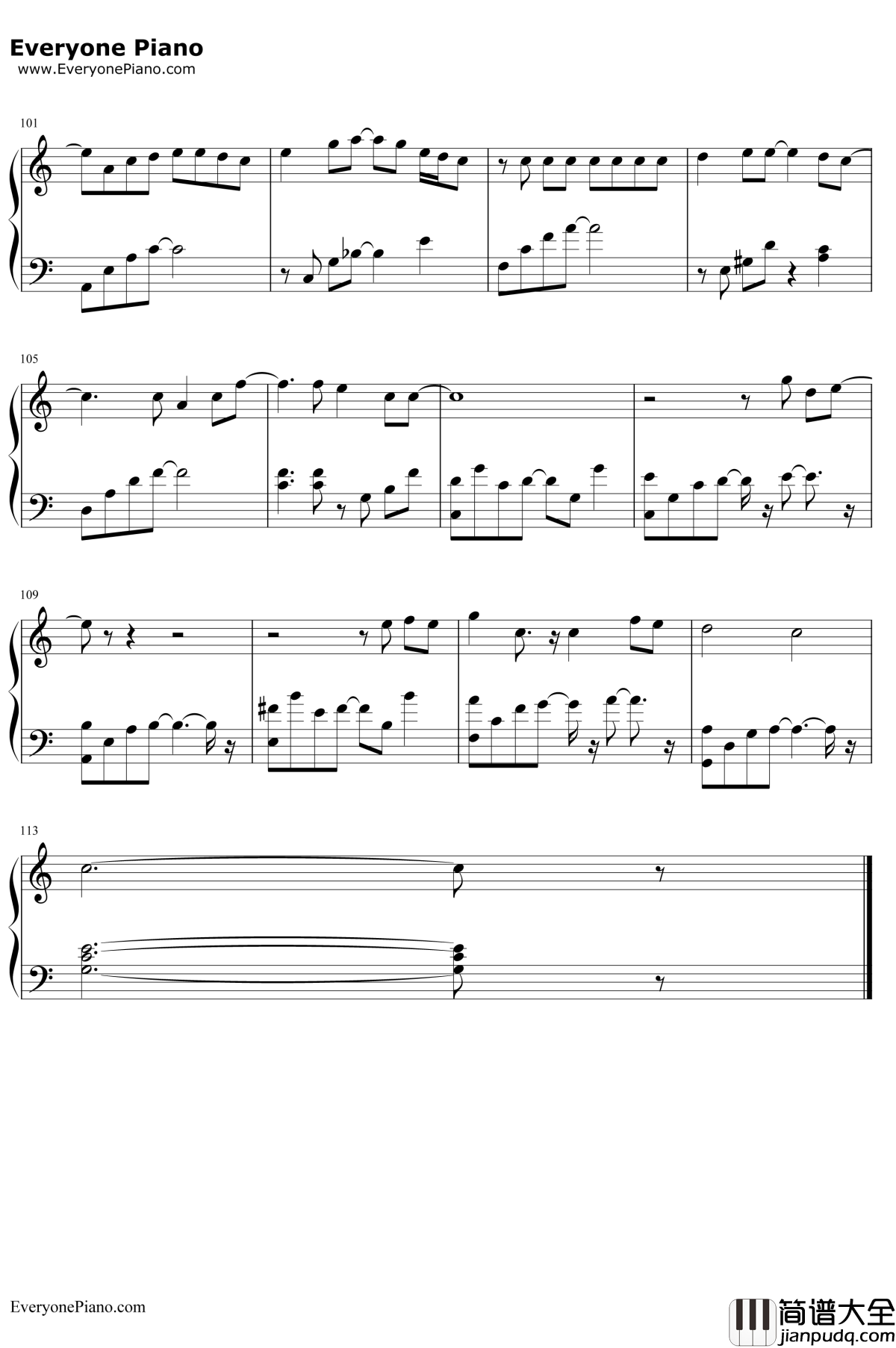 每天爱你多一些钢琴谱__张学友